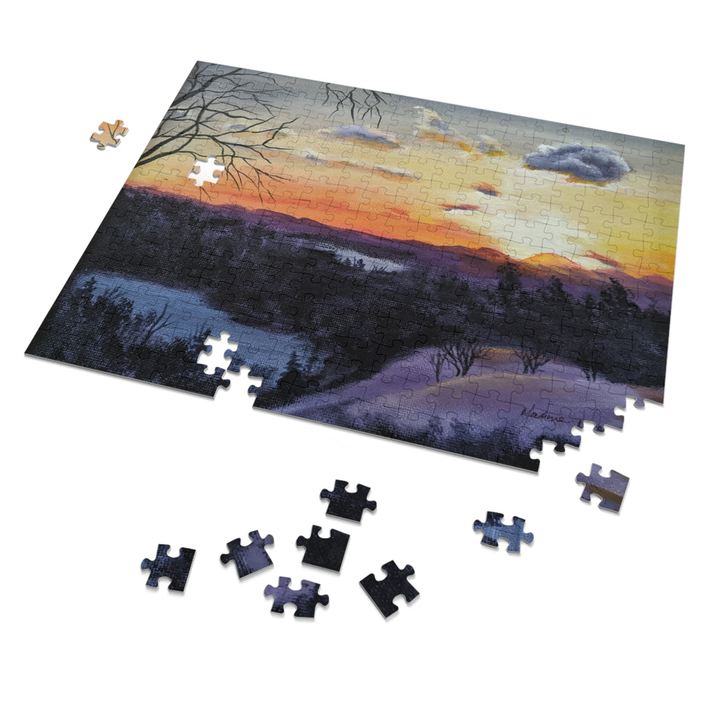 EVENING IN THE SHANDOAH VALLEY - Sunset Winter Landscape Puzzle — 500-Piece Jigsaw with Tin Gift Box