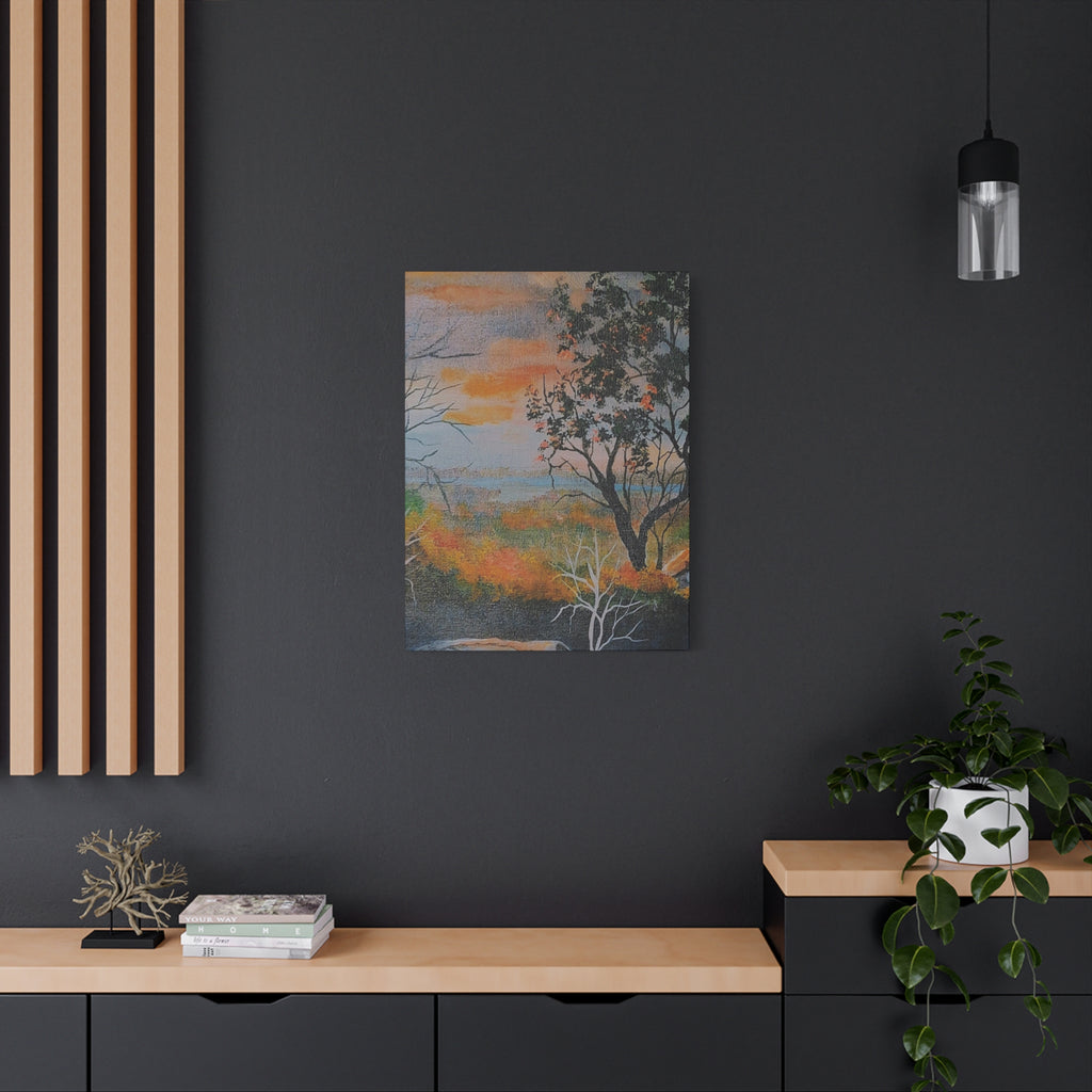 EVENING NEAR THE HUDSON RIVER - Sunset Landscape Canvas Print — Seaside Tree Matte Stretched Wall Art