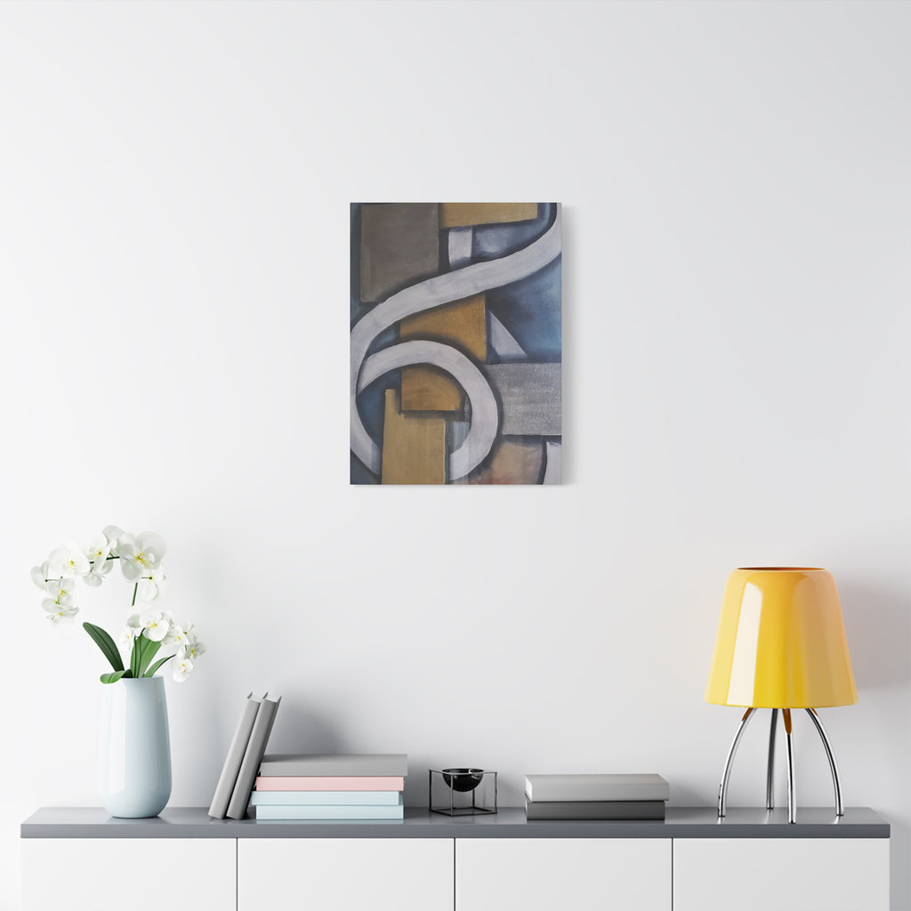 METALIC BLOCKS - Abstract Geometric Matte Canvas Print — Modern Blue & Gold Wall Art
