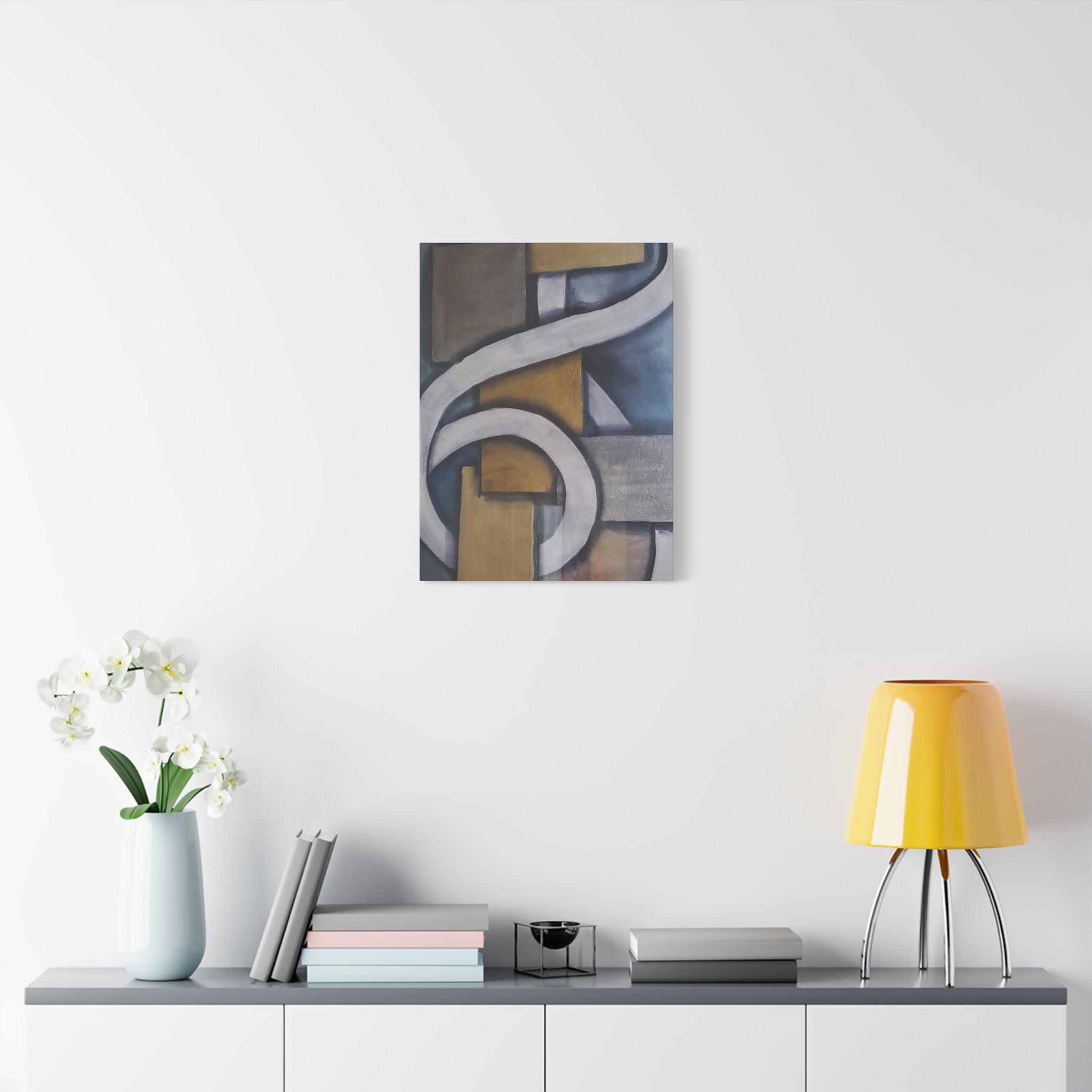 METALIC BLOCKS - Abstract Geometric Matte Canvas Print — Modern Blue & Gold Wall Art