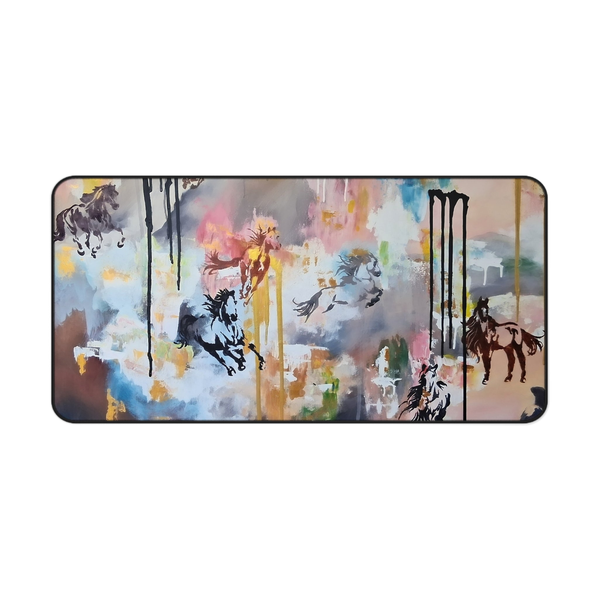 GUARDIANS OF THE QUIET PLAINS - Abstract Horsescape Desk Mat — Colorful Equestrian Art Desk Pad
