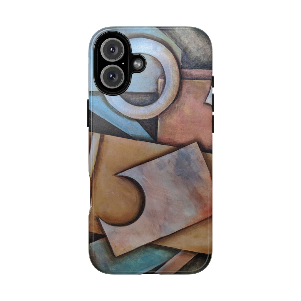 Abstract Geometric Tough Phone Case – Modern Cubist Art Protection