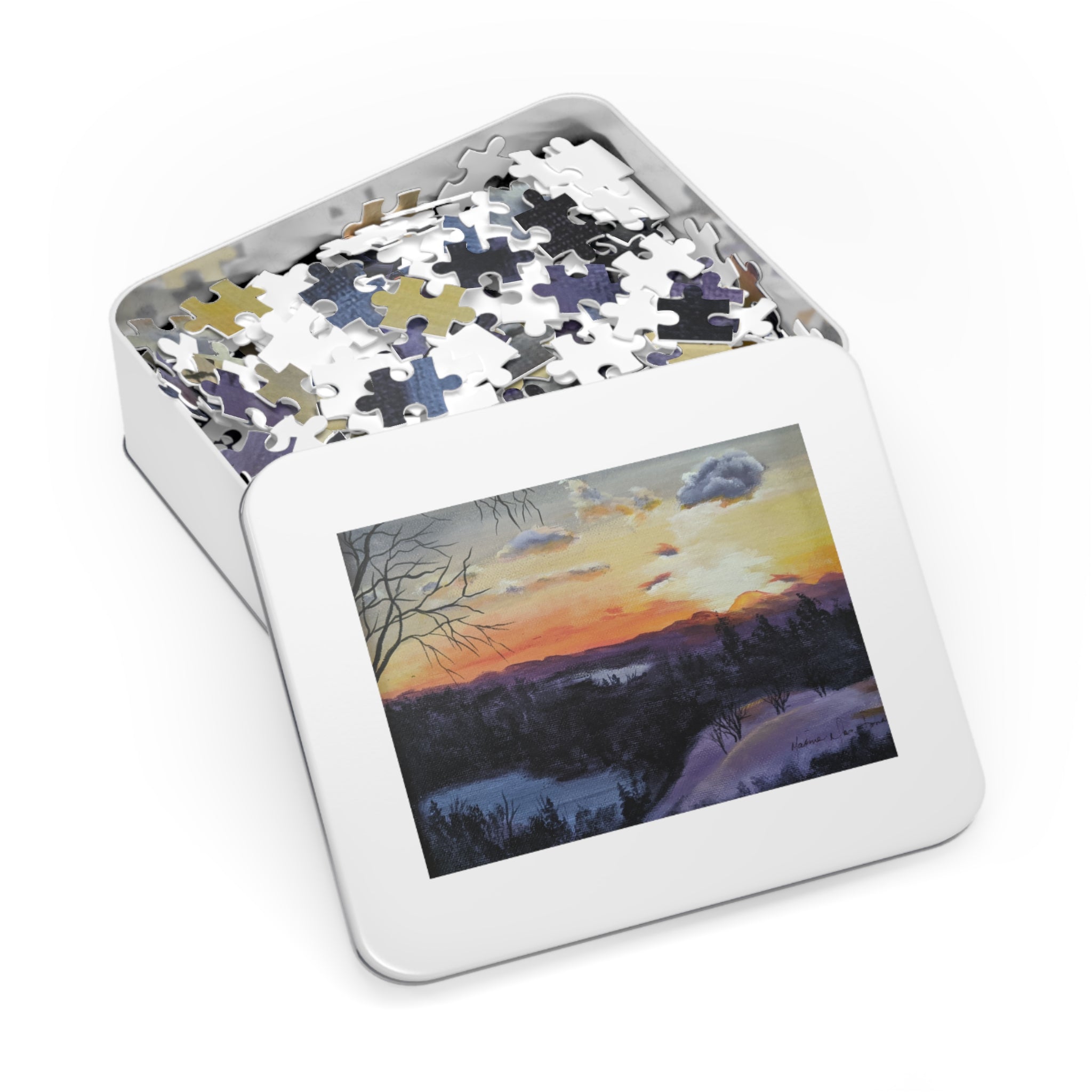 EVENING IN THE SHANDOAH VALLEY - Sunset Winter Landscape Puzzle — 500-Piece Jigsaw with Tin Gift Box