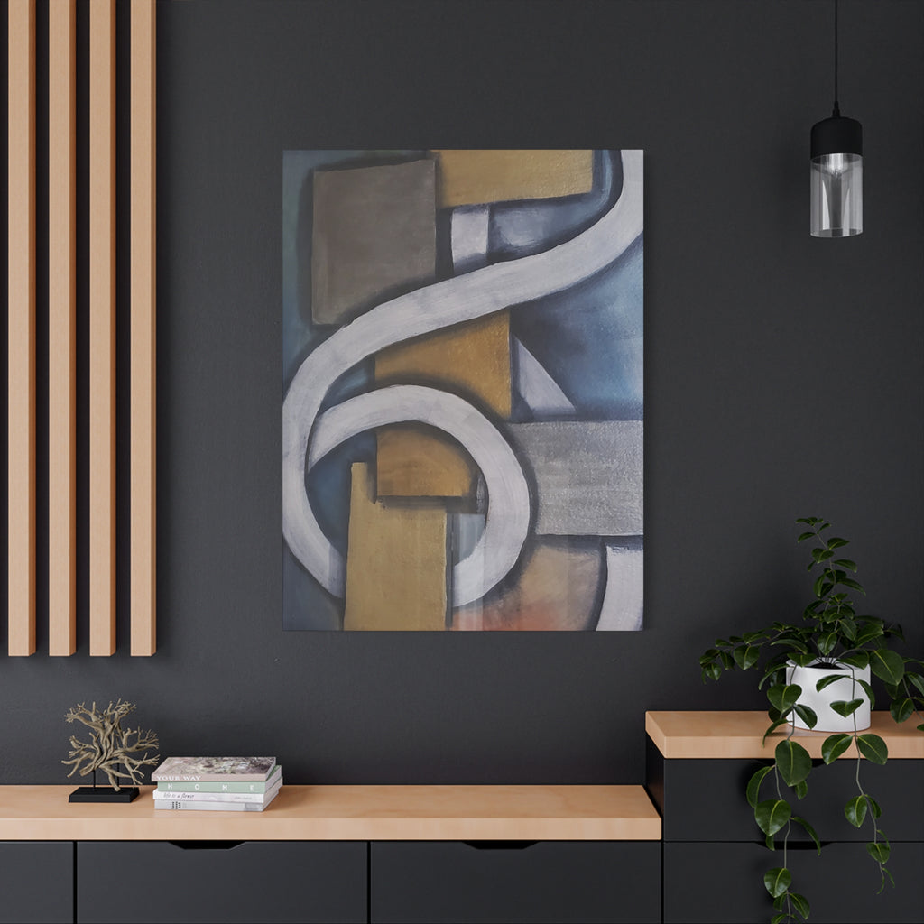 METALIC BLOCKS - Abstract Geometric Matte Canvas Print — Modern Blue & Gold Wall Art