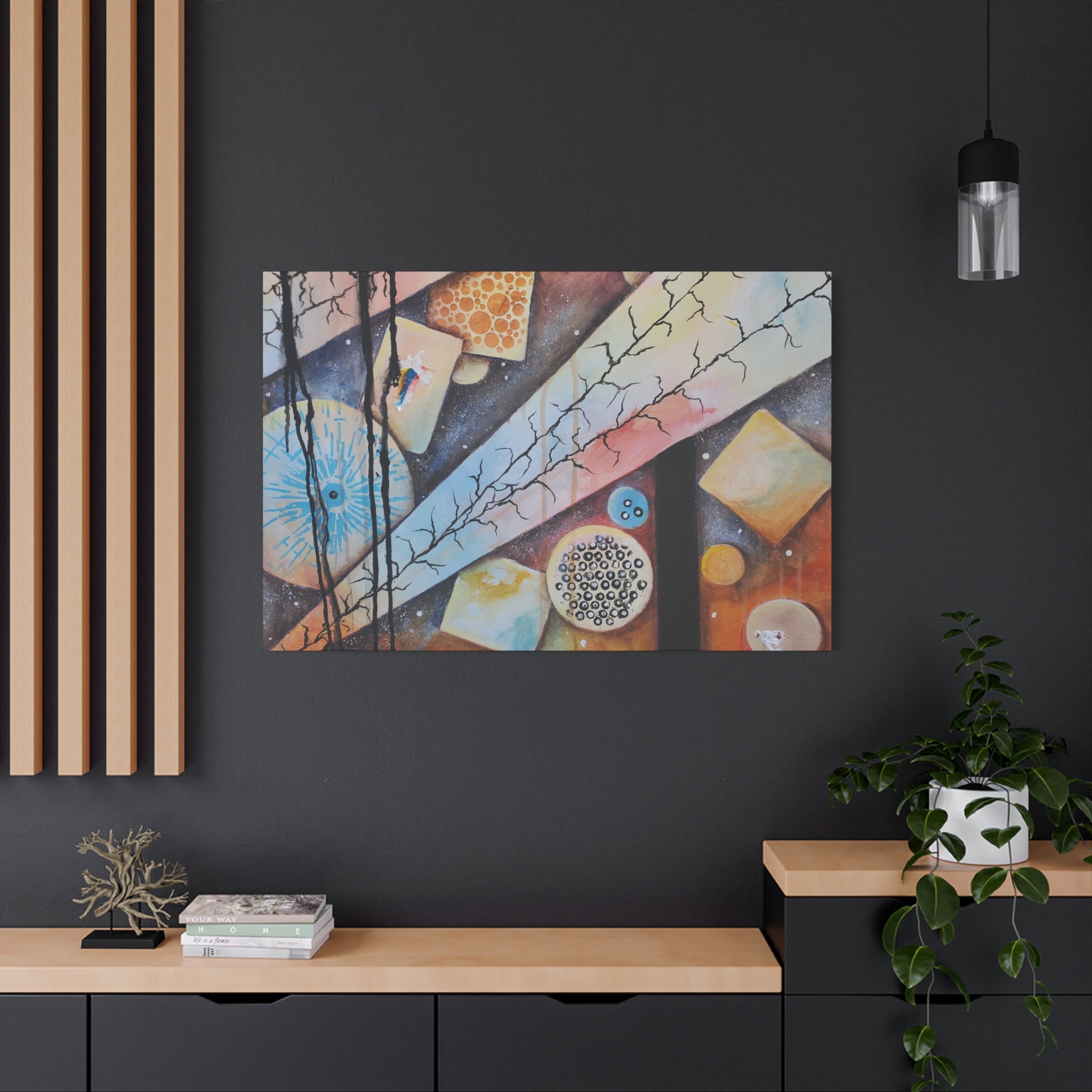 GOLDEN CARTOGRAPHY - DRIFT OF THE BLUE REALM - Abstract Cosmic Geometry Matte Canvas Print - Stretched 1.25"