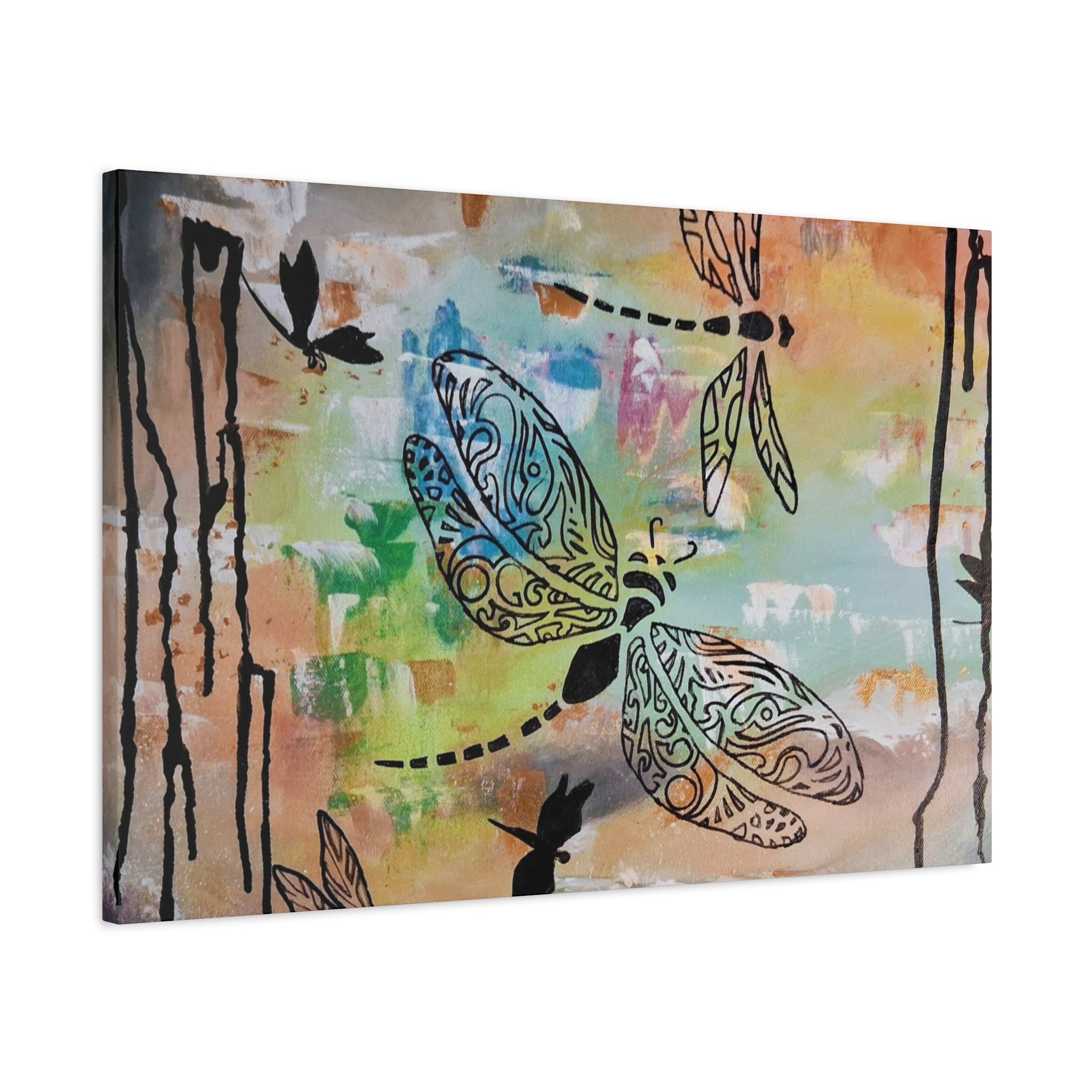 Dragonfly Wall Art Canvas — Colorful Boho Stretched Canvas Print
