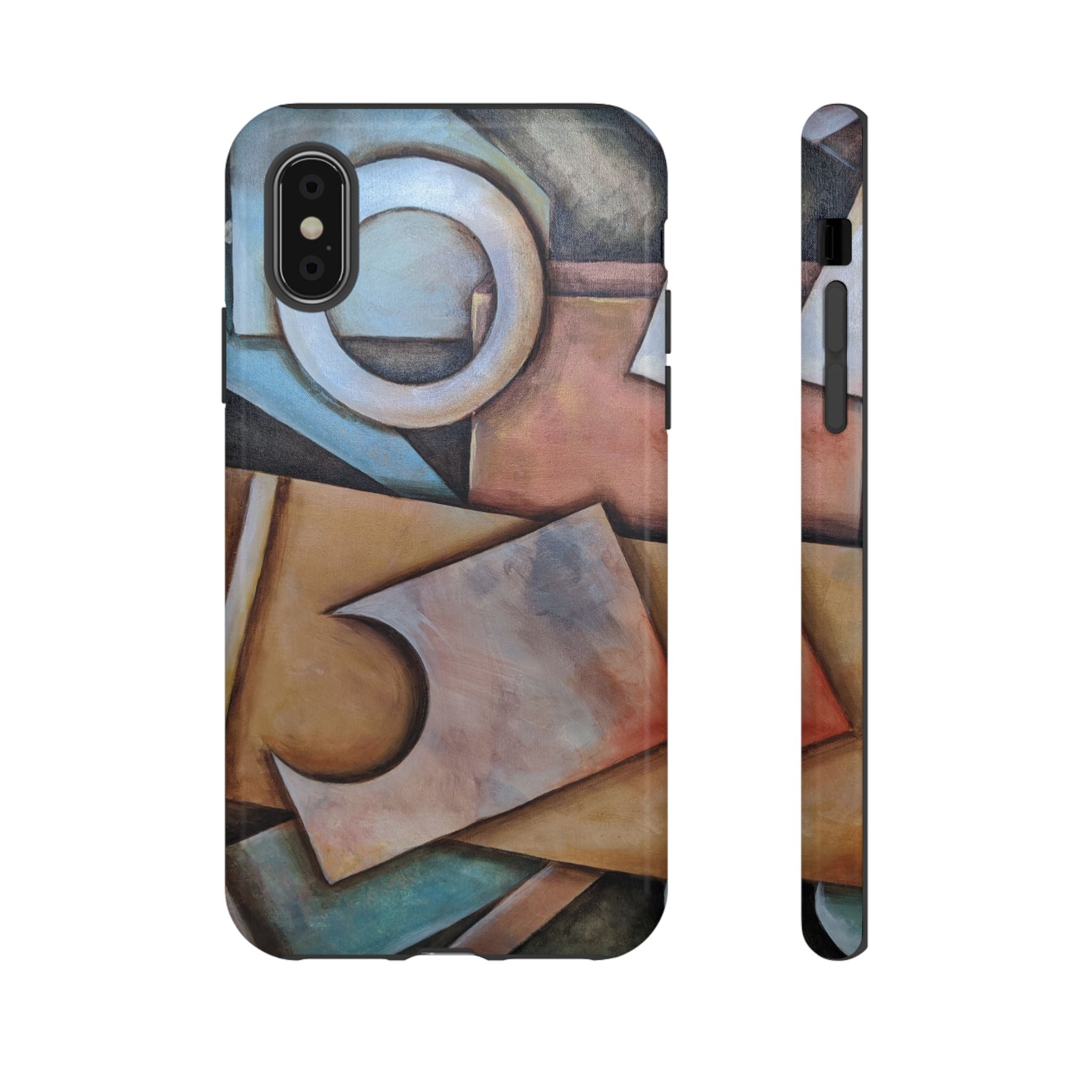 Abstract Geometric Tough Phone Case – Modern Cubist Art Protection