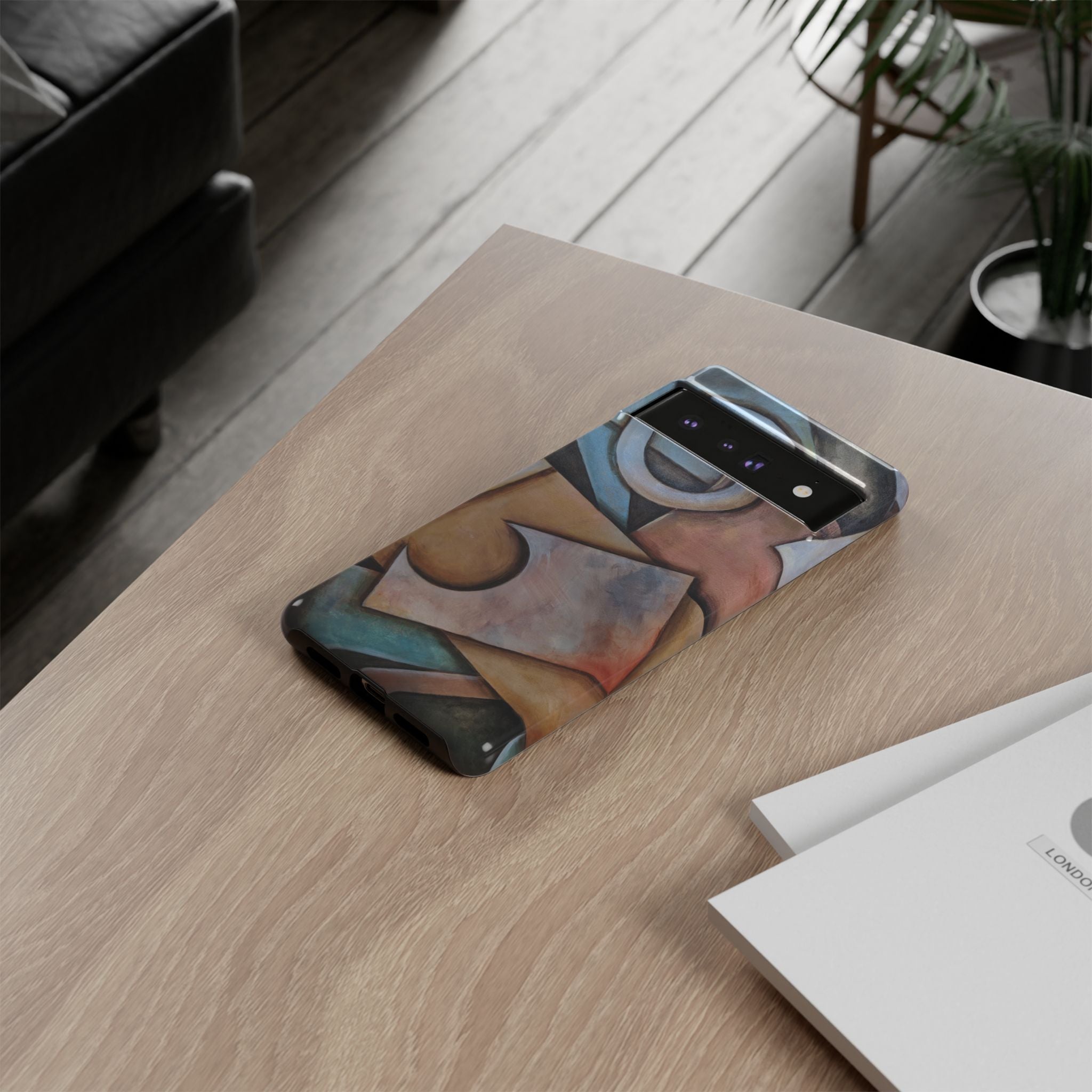 Abstract Geometric Tough Phone Case – Modern Cubist Art Protection