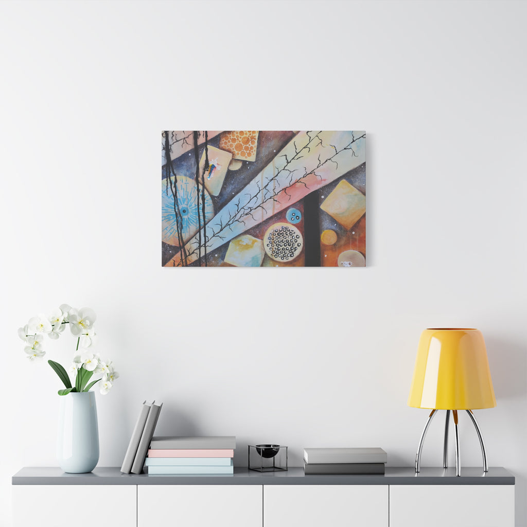 GOLDEN CARTOGRAPHY - DRIFT OF THE BLUE REALM - Abstract Cosmic Geometry Matte Canvas Print - Stretched 1.25"