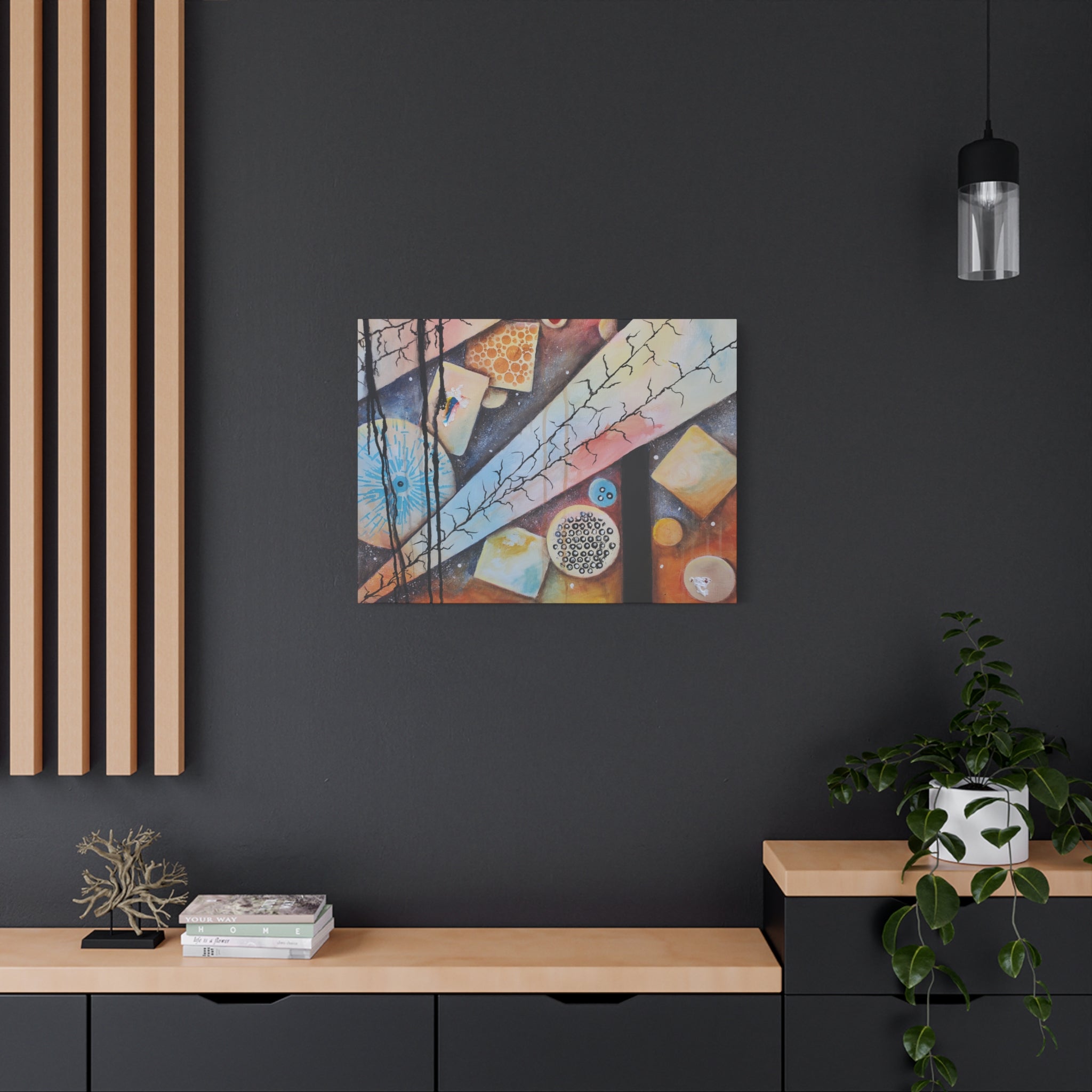 GOLDEN CARTOGRAPHY - DRIFT OF THE BLUE REALM - Abstract Cosmic Geometry Matte Canvas Print - Stretched 1.25"