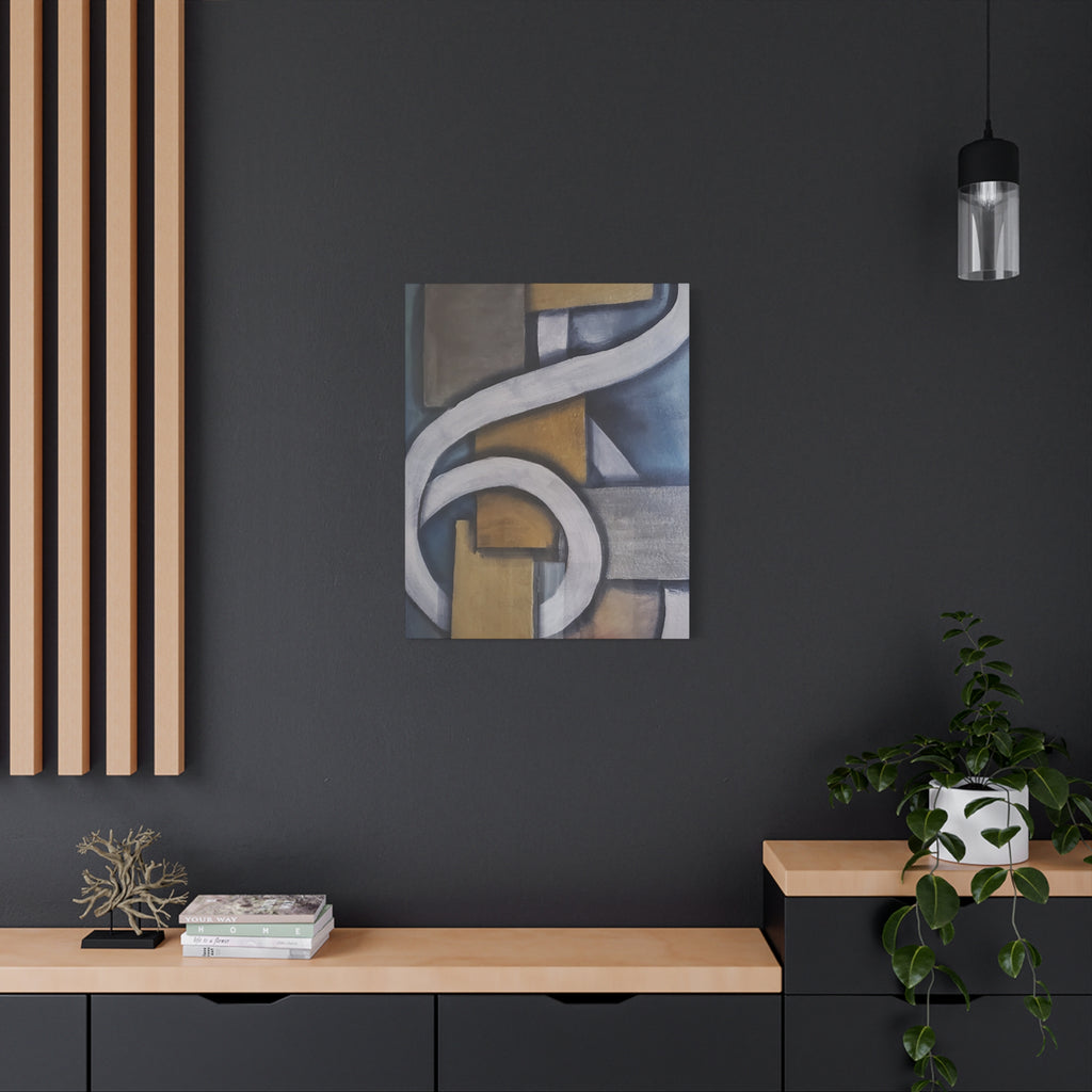 METALIC BLOCKS - Abstract Geometric Matte Canvas Print — Modern Blue & Gold Wall Art