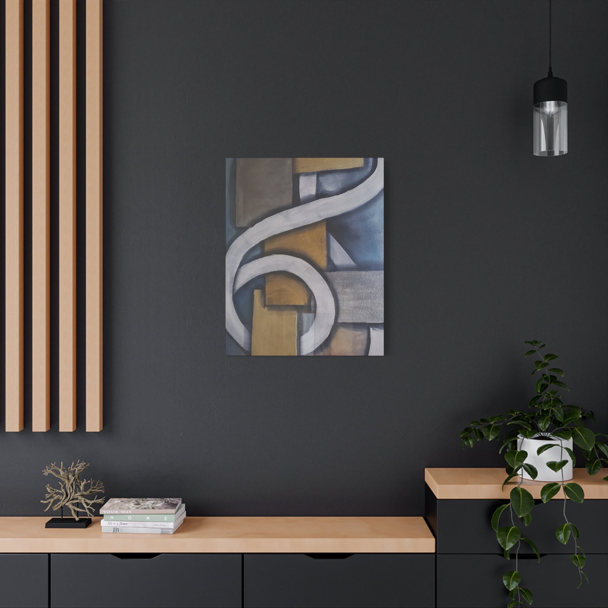 METALIC BLOCKS - Abstract Geometric Matte Canvas Print — Modern Blue & Gold Wall Art