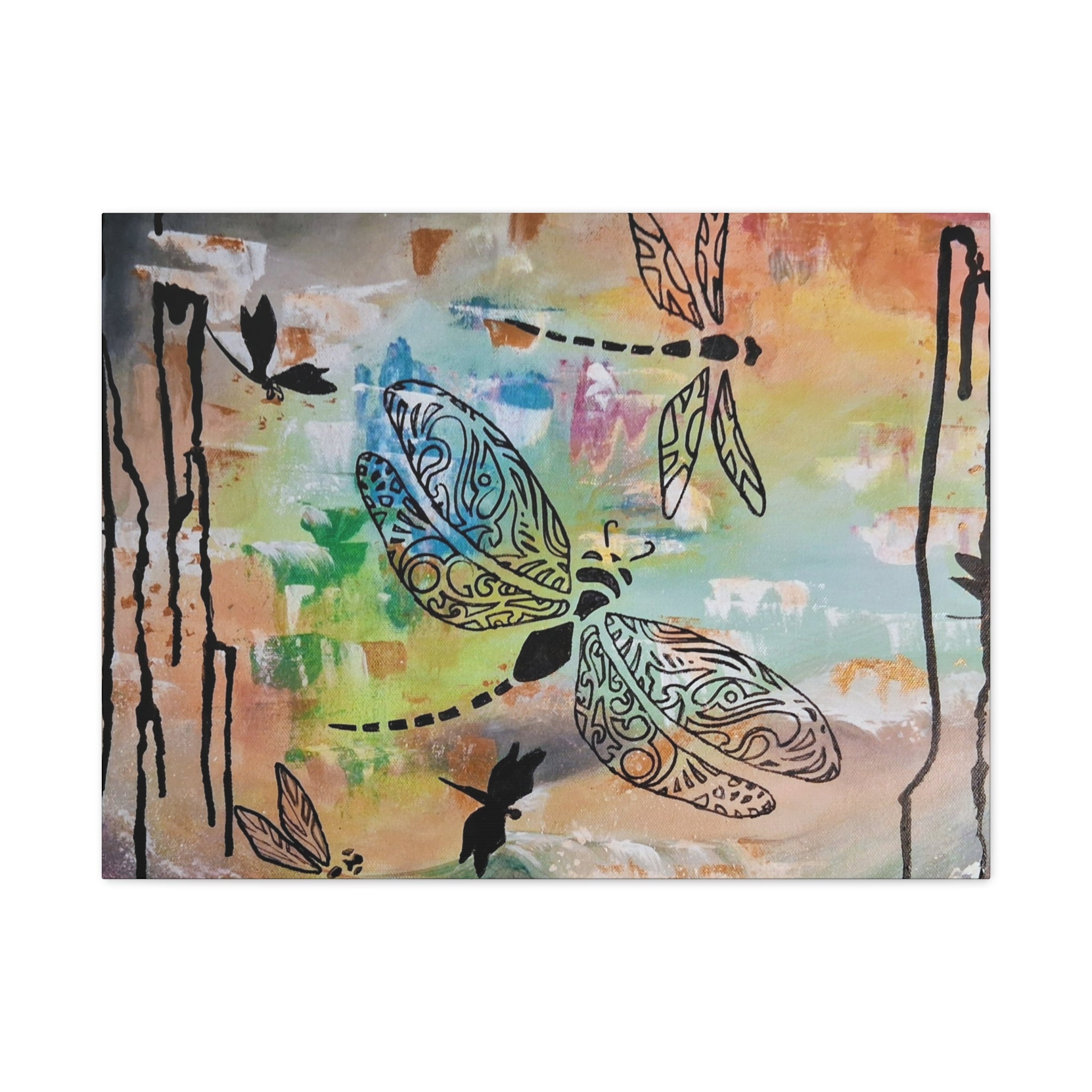 Dragonfly Wall Art Canvas — Colorful Boho Stretched Canvas Print