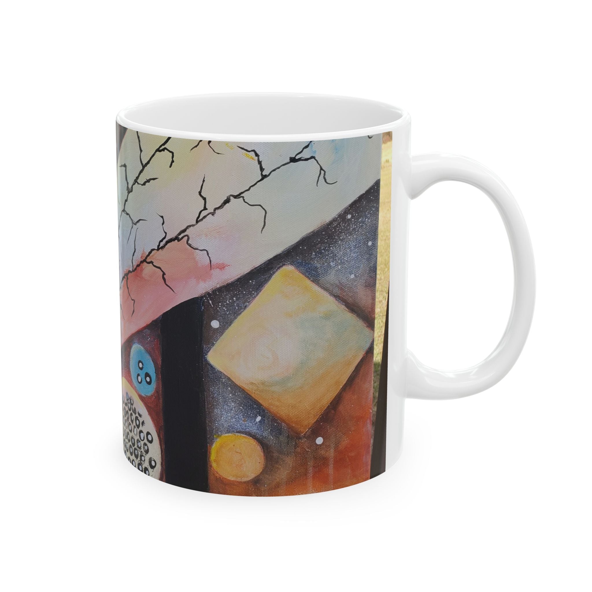 GOLDEN CARTOGRAPHY II- DRIFT OF THE BLUE REALM - Abstract Nature Ceramic Mug (11oz/15oz)