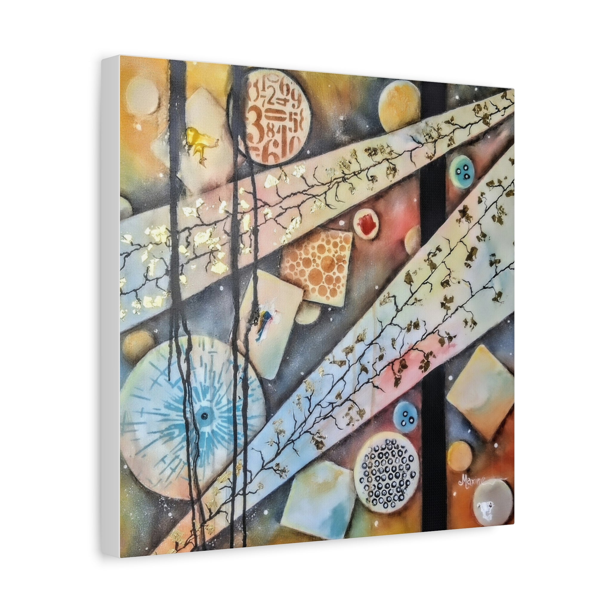 GOLDEN CARTOGRAPHY OF THE UNSEEN - Abstract Botanical Geometry Canvas Print – Modern Stretched Wall Art