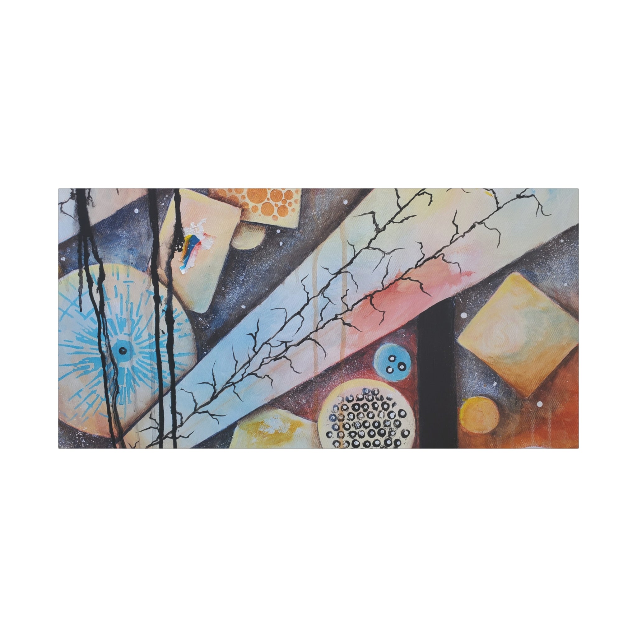 GOLDEN CARTOGRAPHY - DRIFT OF THE BLUE REALM - Abstract Cosmic Geometry Matte Canvas Print - Stretched 1.25"