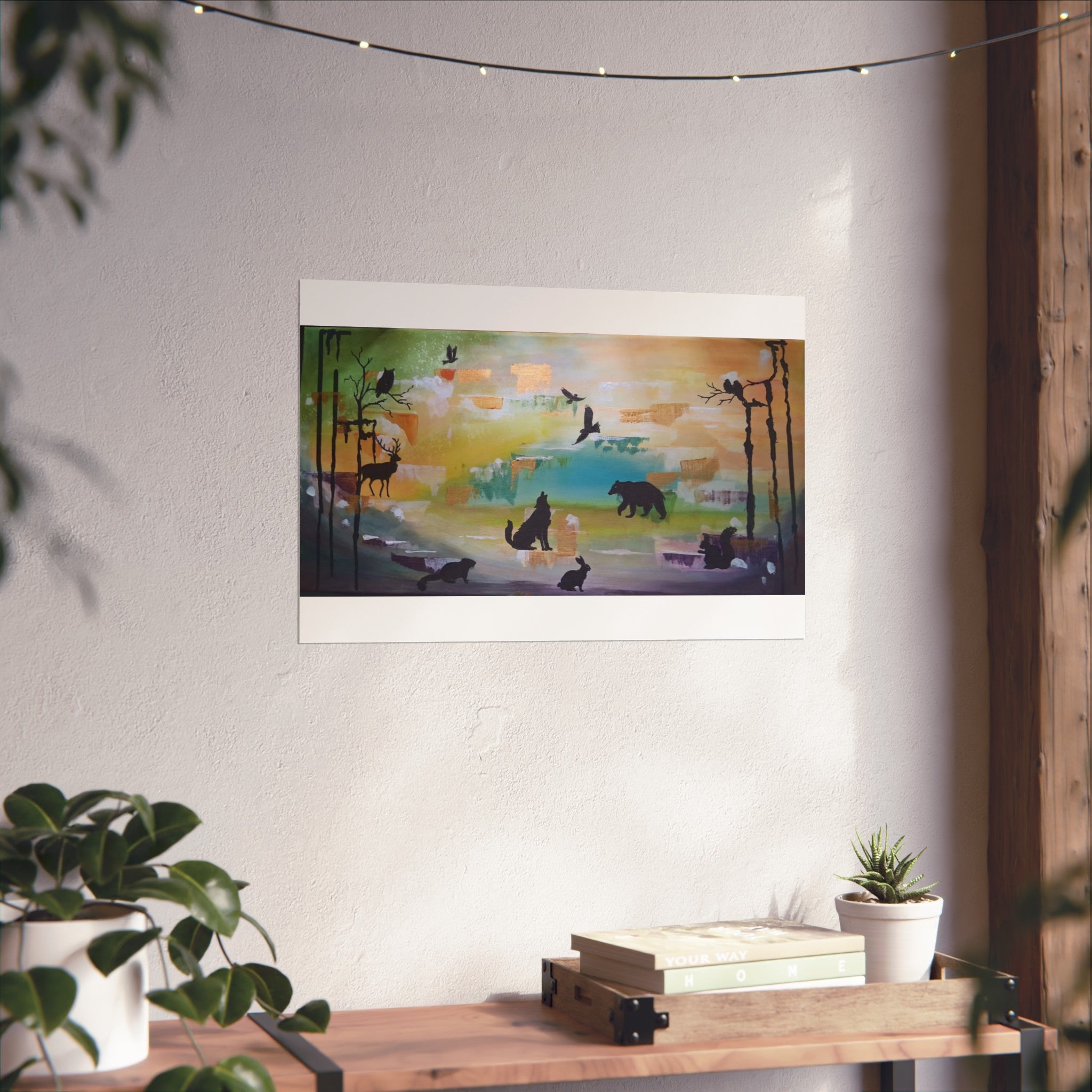 Wildlife Silhouette Fine Art Poster — Forest Animals Sunset Wall Art