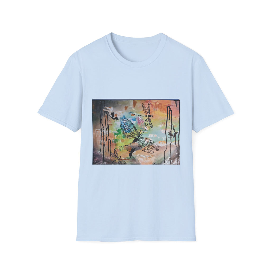 GUARDIANS OF THE LAND - Dragonfly Abstract Art T-Shirt — Colorful Surreal Nature Graphic Tee
