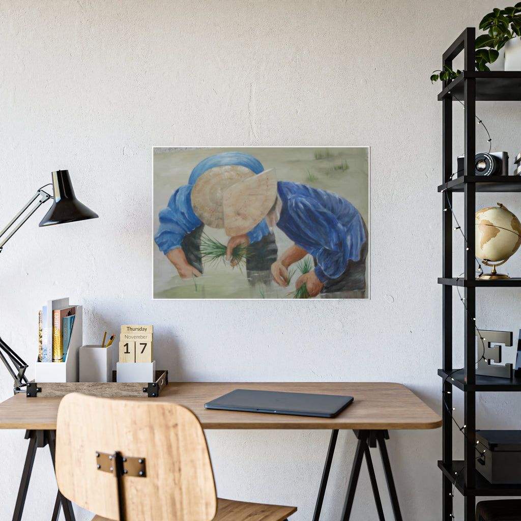 THE RICE PLANTERS - Gloss Poster – Rice Field Farmers Art Print (Vietnamese Farming Scene)