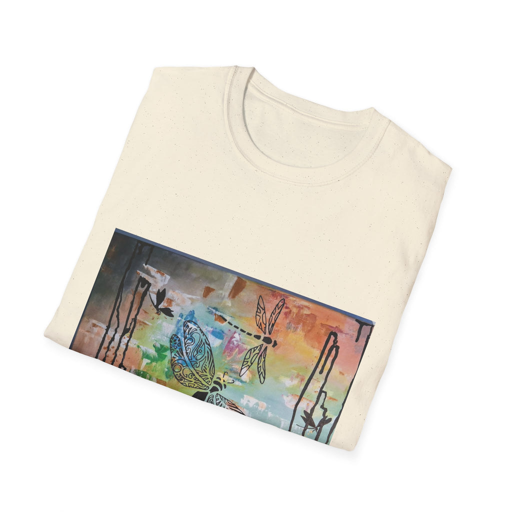 GUARDIANS OF THE LAND - Dragonfly Abstract Art T-Shirt — Colorful Surreal Nature Graphic Tee