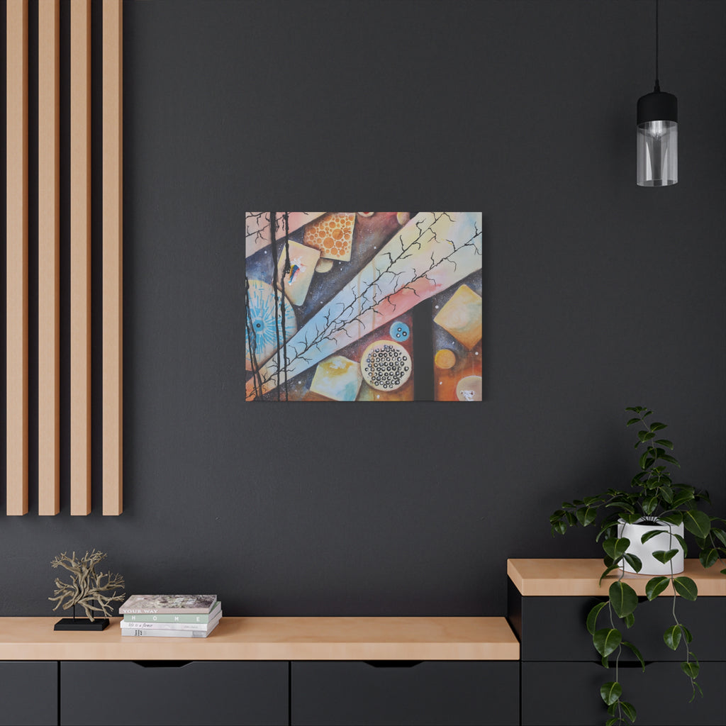 GOLDEN CARTOGRAPHY - DRIFT OF THE BLUE REALM - Abstract Geometric Canvas Art - Pastel Galaxy Stretched Matte Print
