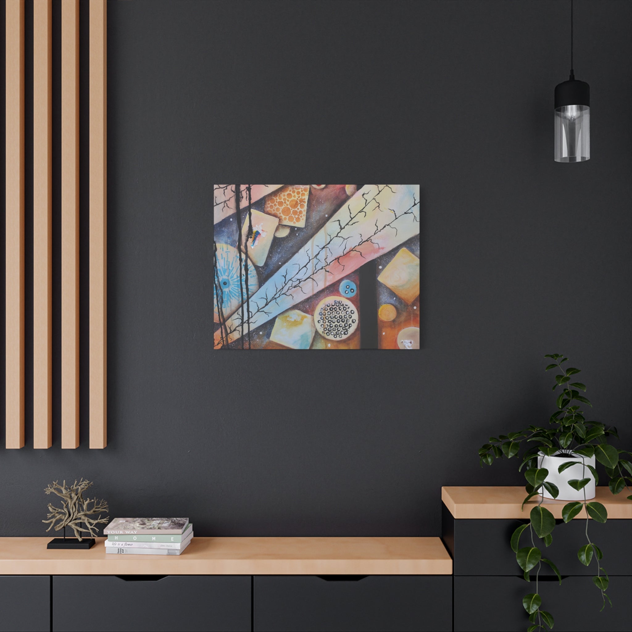GOLDEN CARTOGRAPHY - DRIFT OF THE BLUE REALM - Abstract Geometric Canvas Art - Pastel Galaxy Stretched Matte Print