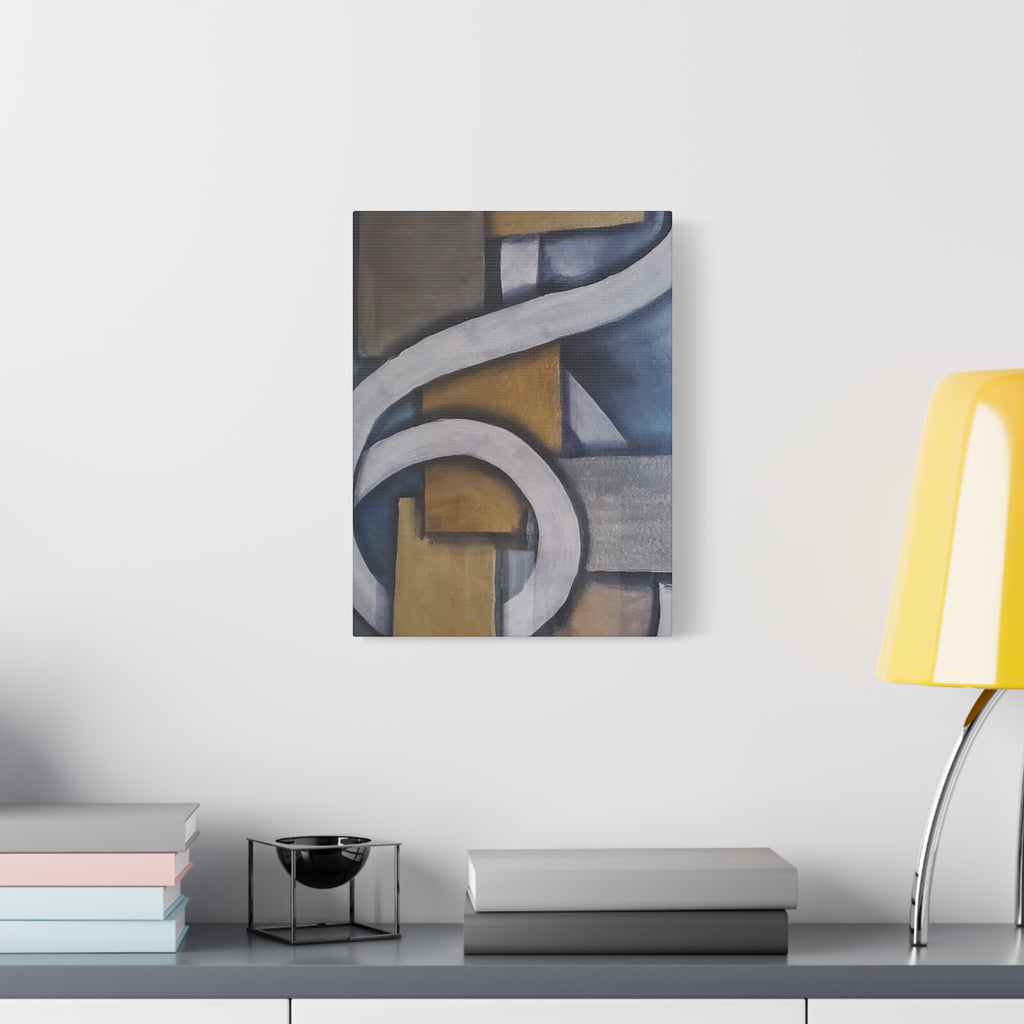 METALIC BLOCKS - Abstract Geometric Matte Canvas Print — Modern Blue & Gold Wall Art