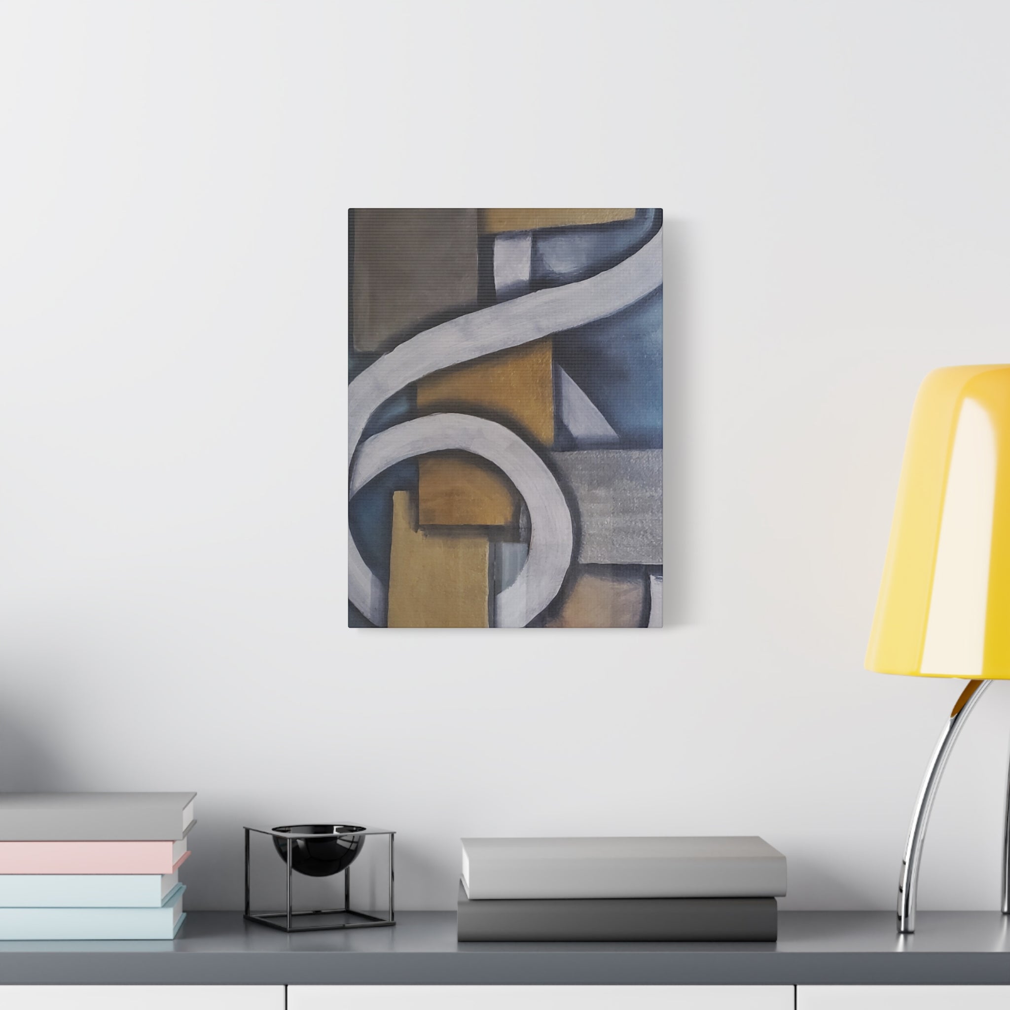METALIC BLOCKS - Abstract Geometric Matte Canvas Print — Modern Blue & Gold Wall Art