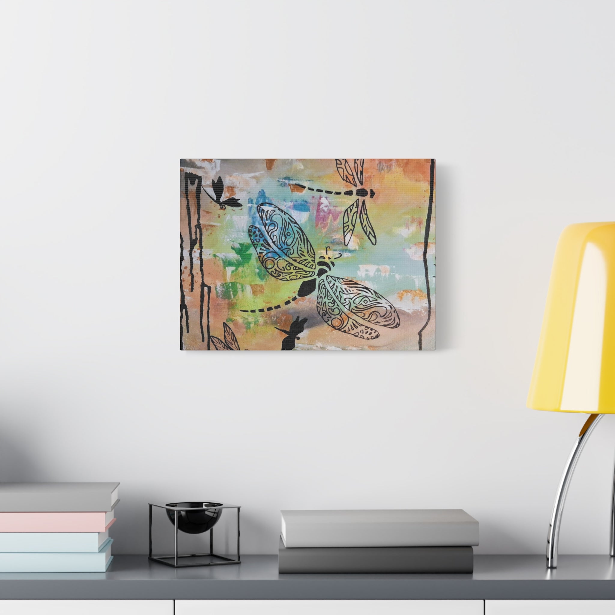 Dragonfly Wall Art Canvas — Colorful Boho Stretched Canvas Print