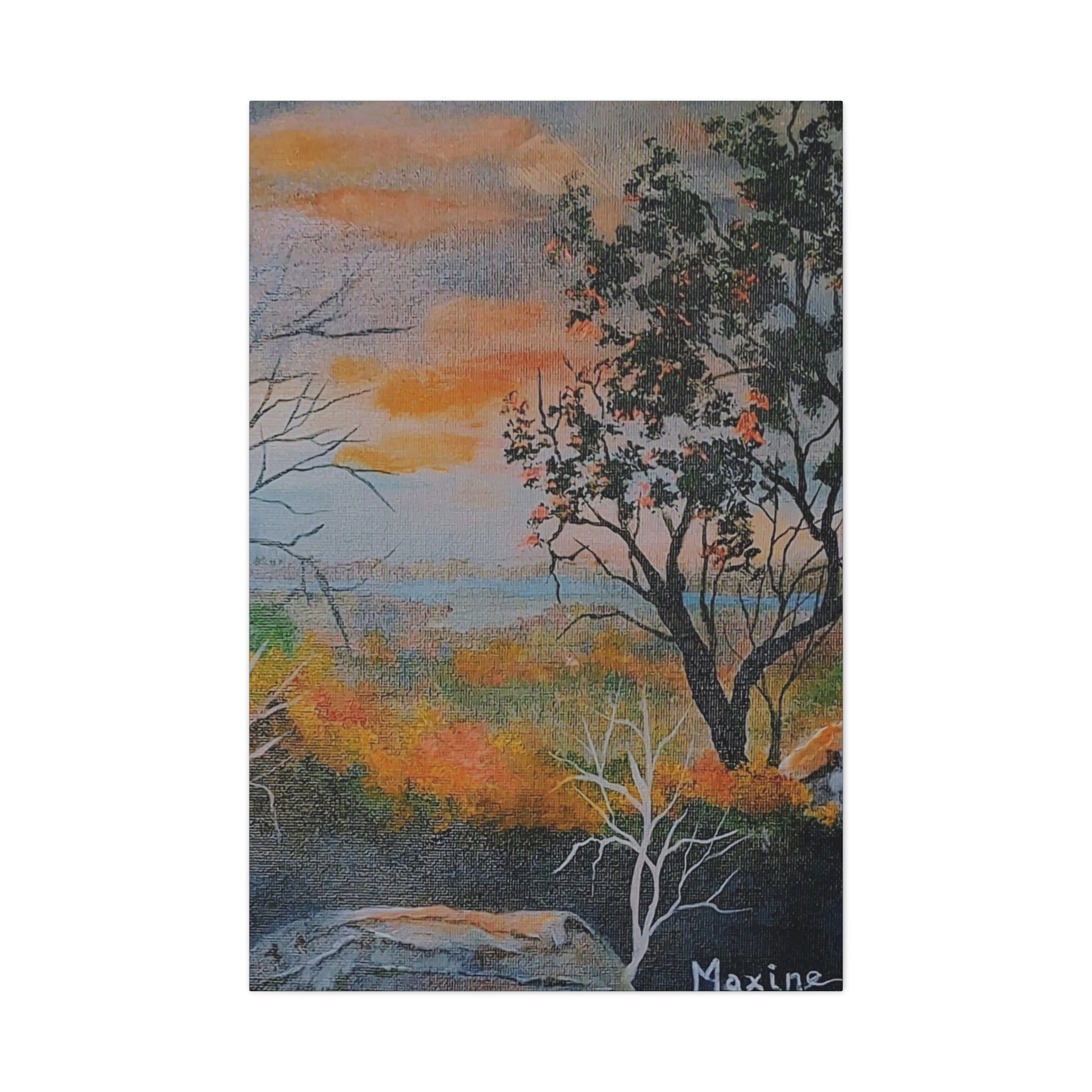 EVENING NEAR THE HUDSON RIVER - Sunset Landscape Canvas Print — Seaside Tree Matte Stretched Wall Art