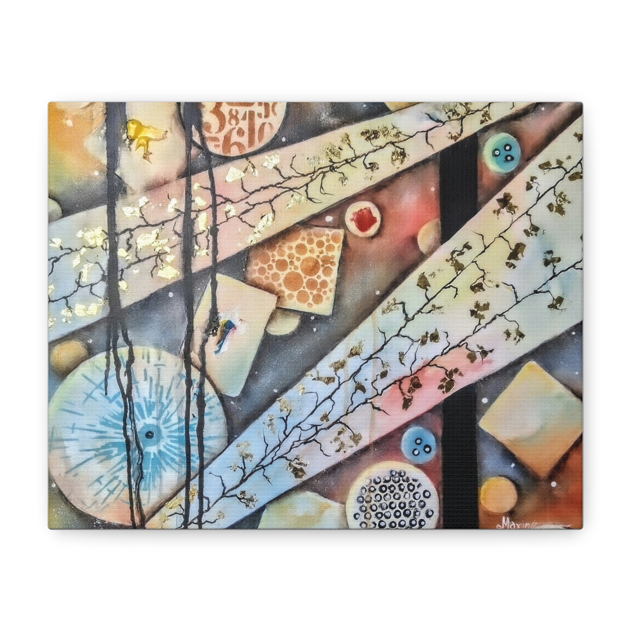 GOLDEN CARTOGRAPHY OF THE UNSEEN - Abstract Botanical Geometry Canvas Print – Modern Stretched Wall Art
