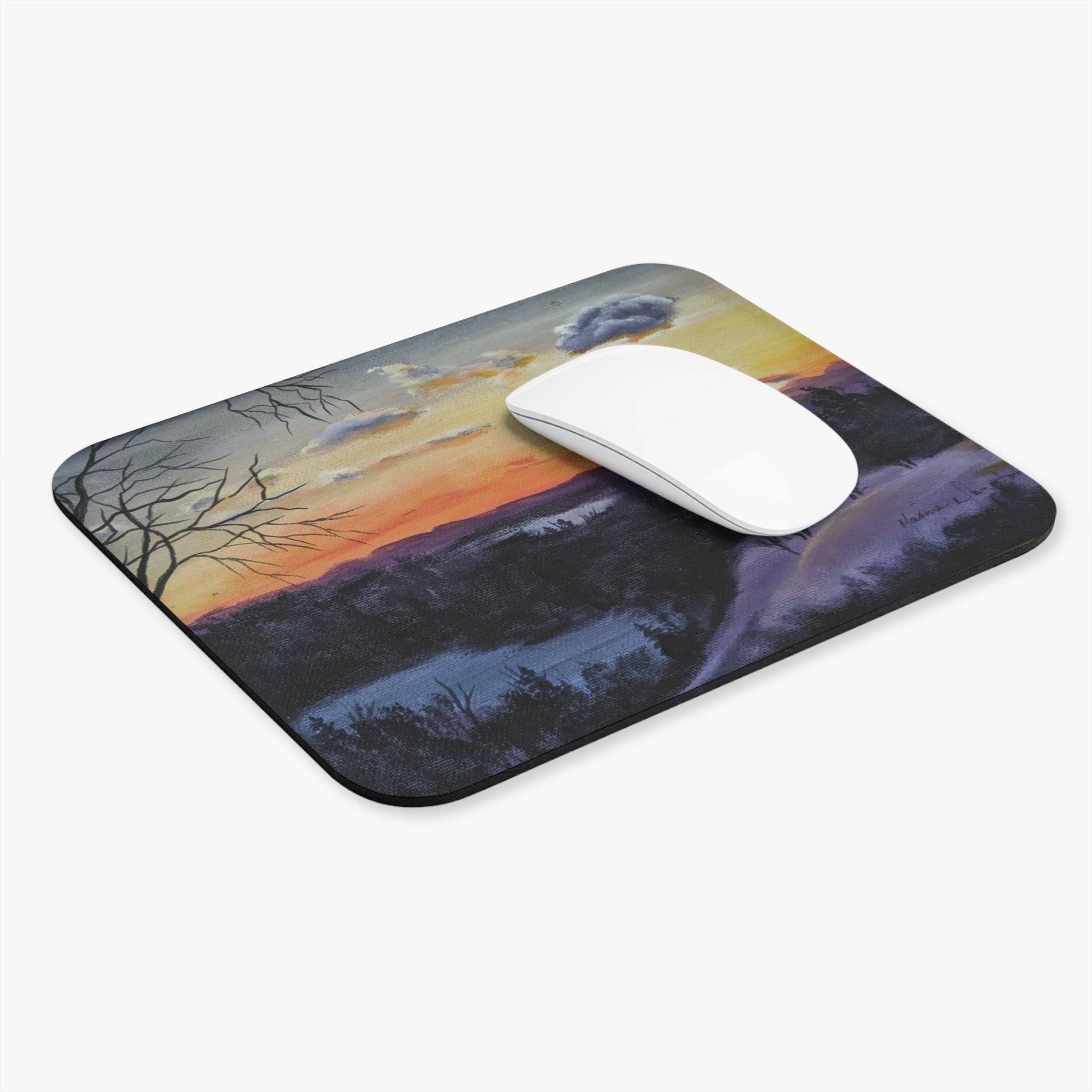 EVENING IN THE SHANDOAH VALLEY - Winter Sunset Landscape Mouse Pad — Snowy Forest Desk Mat