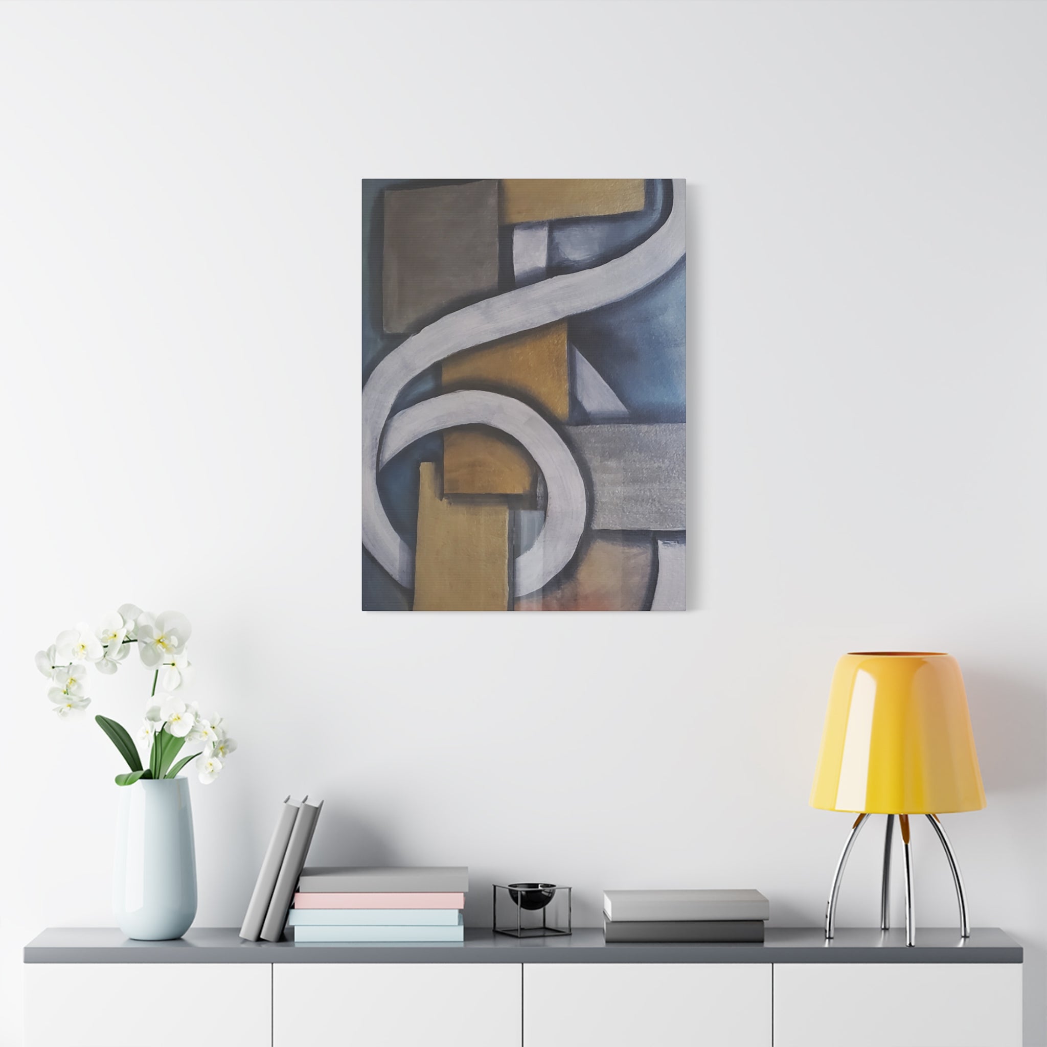 METALIC BLOCKS - Abstract Geometric Matte Canvas Print — Modern Blue & Gold Wall Art