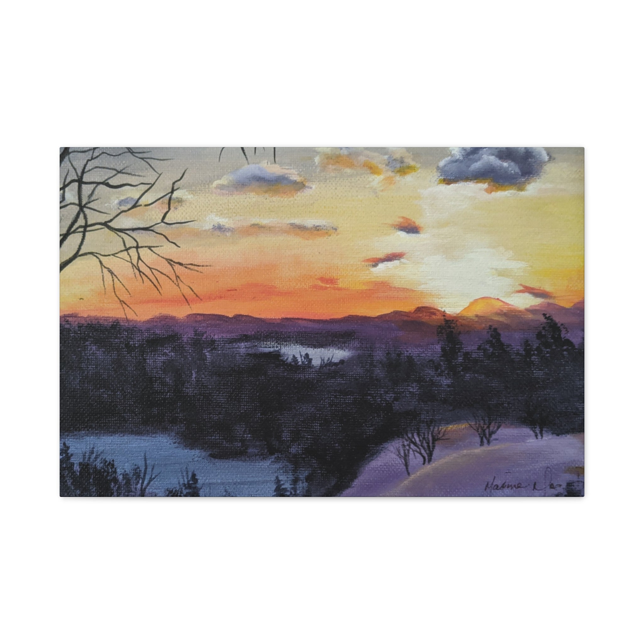 EVENING IN THE SHANDOAH VALLY - Sunset Winter Landscape Canvas Print — Matte Stretched Wall Art