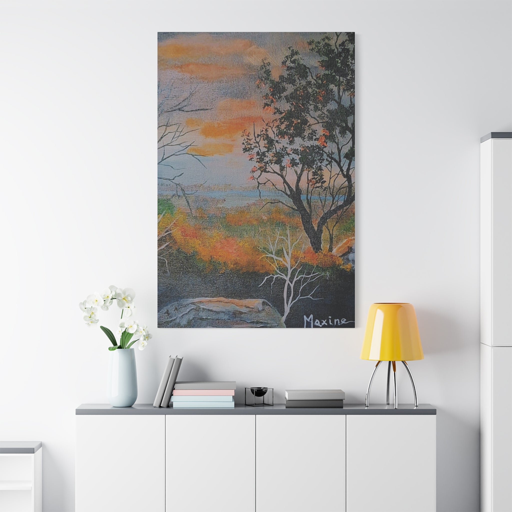 EVENING NEAR THE HUDSON RIVER - Sunset Landscape Canvas Print — Seaside Tree Matte Stretched Wall Art
