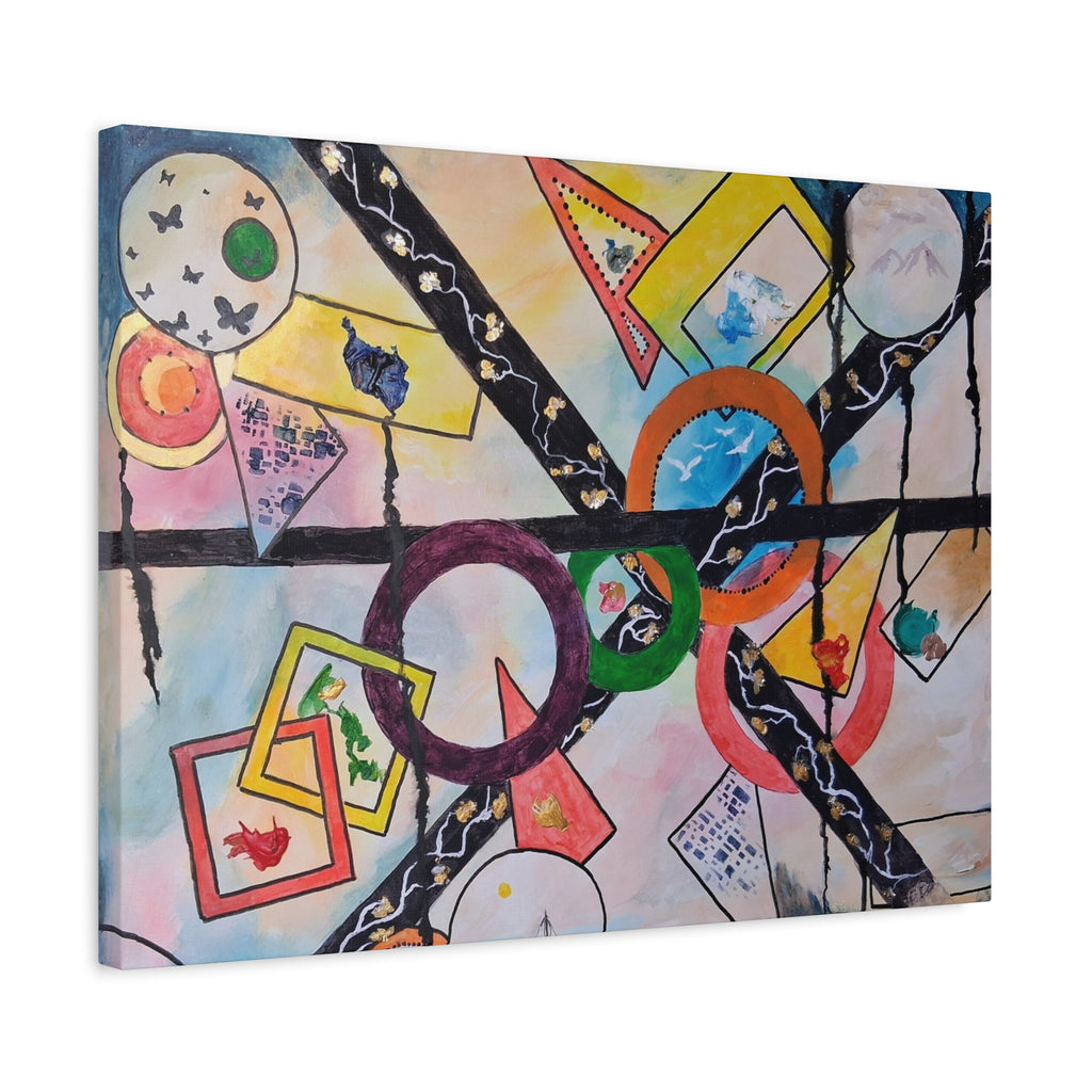 SERCHING FOR GREATNESS - Abstract Geometric Canvas Print — Colorful Rings & Cards Matte Stretched Wall Art