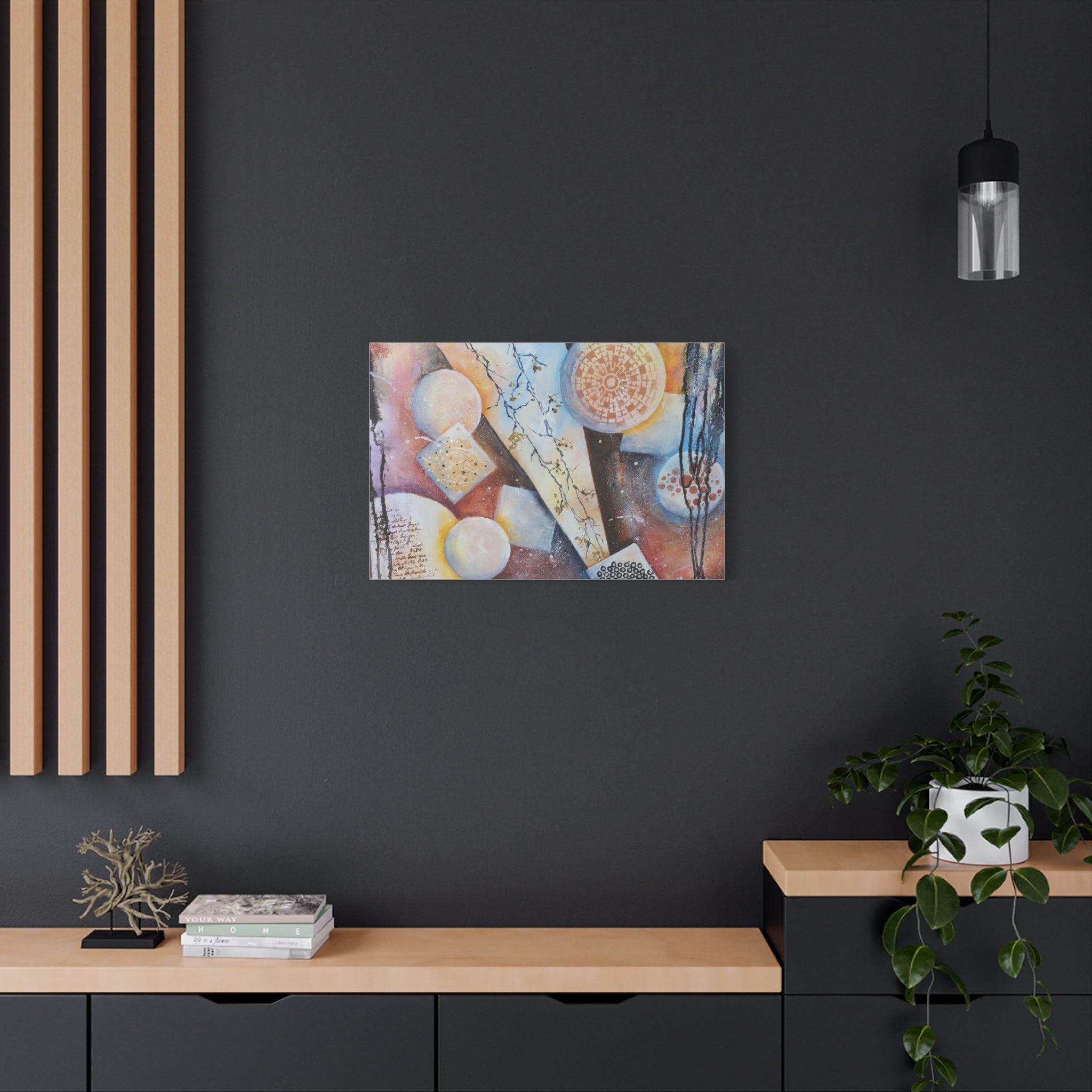GOLDEN CARTOGRAPHY OF THE FIRE MERIDIAN - Abstract Geometric Canvas Art – Modern Stretched Matte Wall Decor