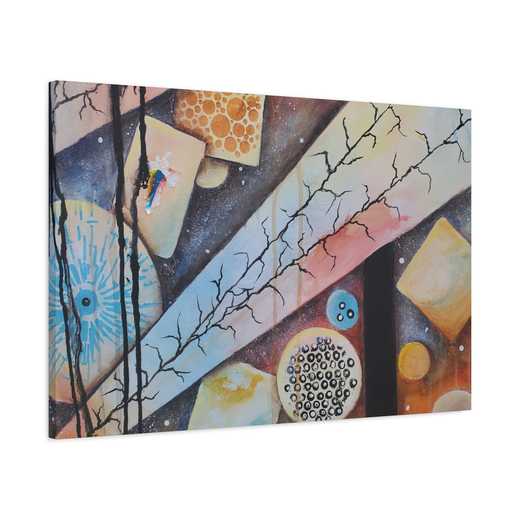 GOLDEN CARTOGRAPHY - DRIFT OF THE BLUE REALM - Abstract Geometric Canvas Art - Pastel Galaxy Stretched Matte Print