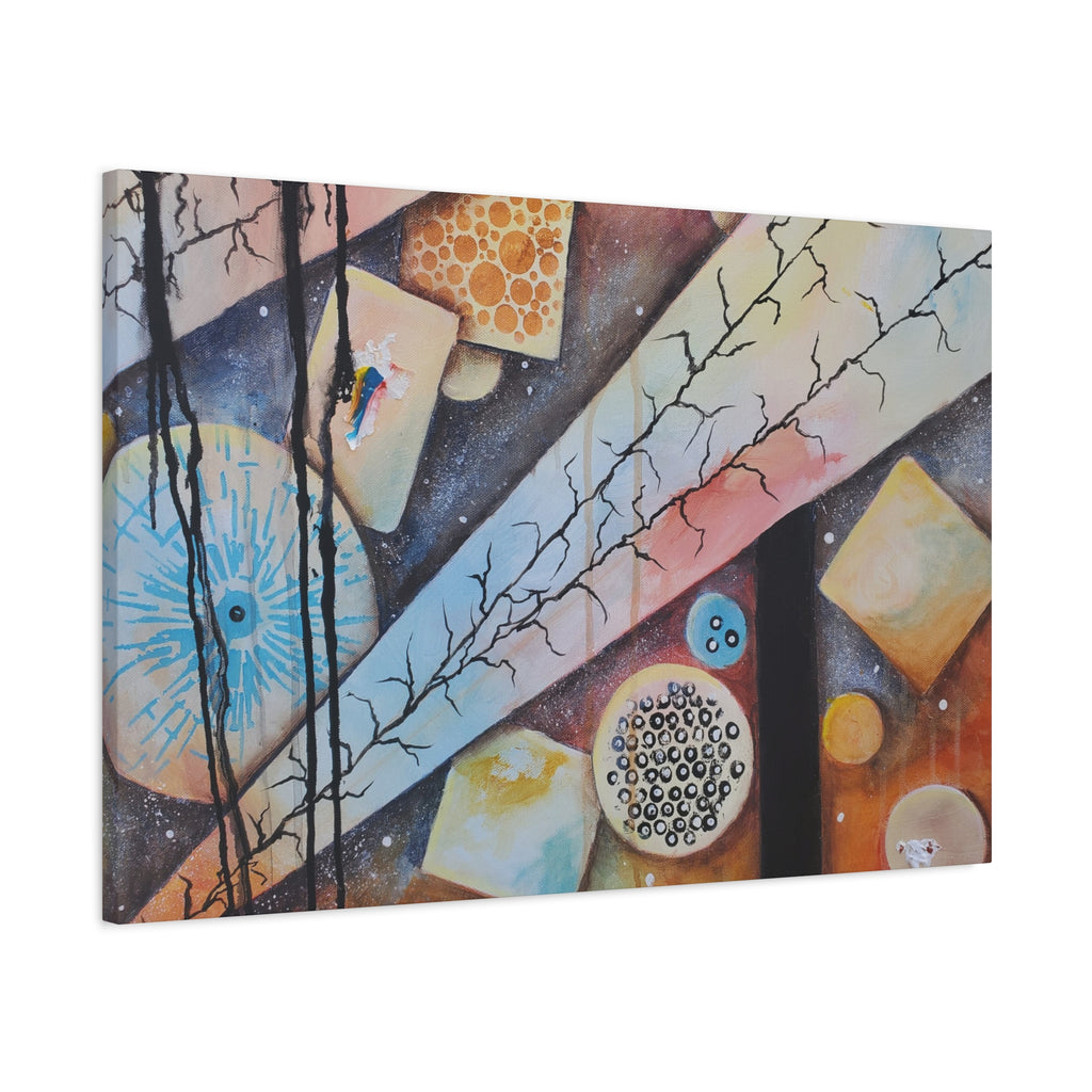GOLDEN CARTOGRAPHY - DRIFT OF THE BLUE REALM - Abstract Cosmic Geometry Matte Canvas Print - Stretched 1.25"