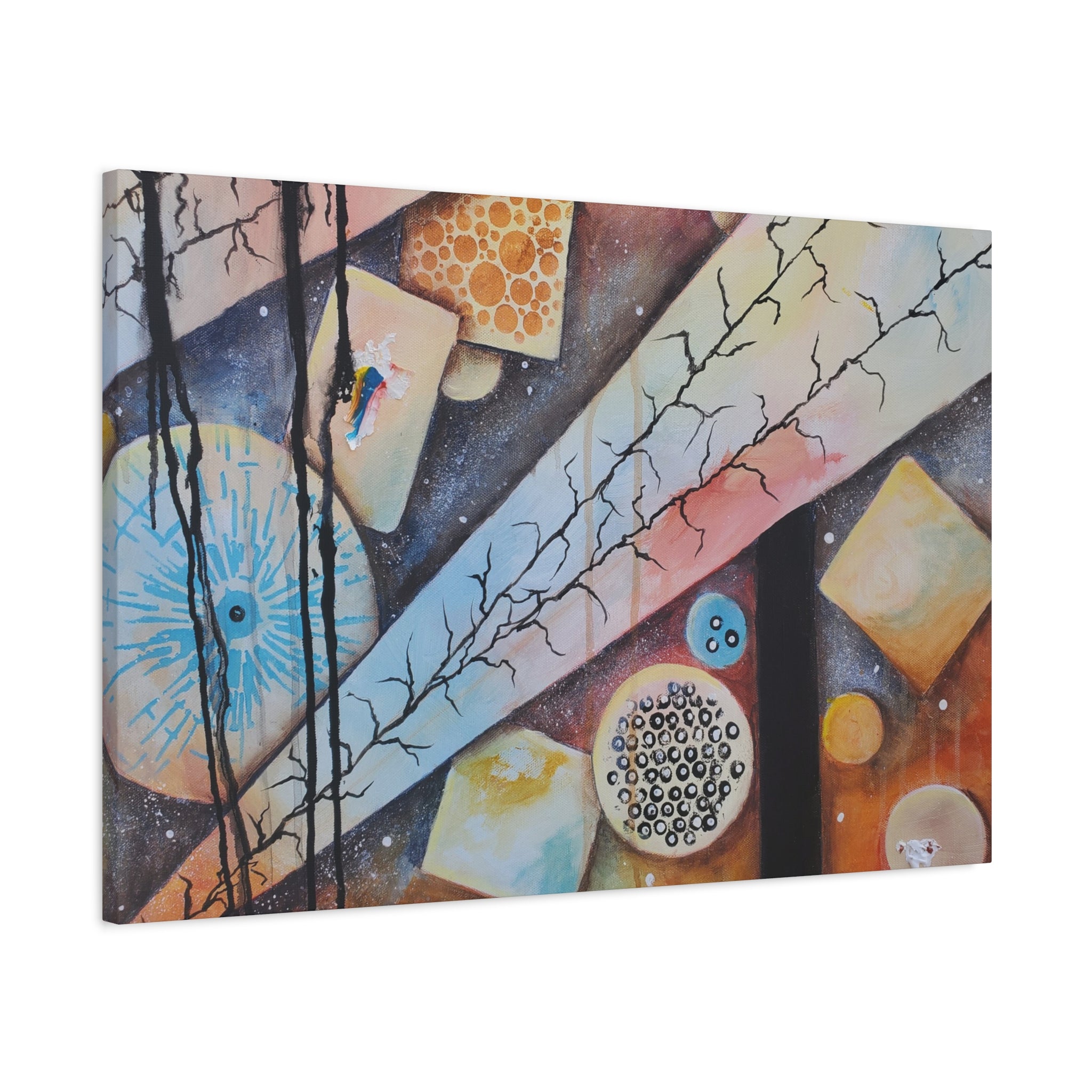 GOLDEN CARTOGRAPHY - DRIFT OF THE BLUE REALM - Abstract Cosmic Geometry Matte Canvas Print - Stretched 1.25"