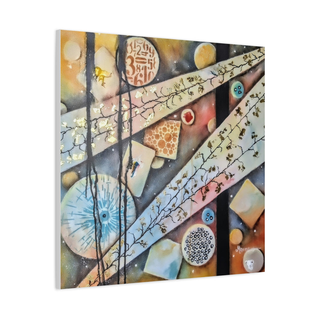 GOLDEN CARTOGRAPHY OF THE UNSEEN - Abstract Botanical Geometry Canvas Print – Modern Stretched Wall Art