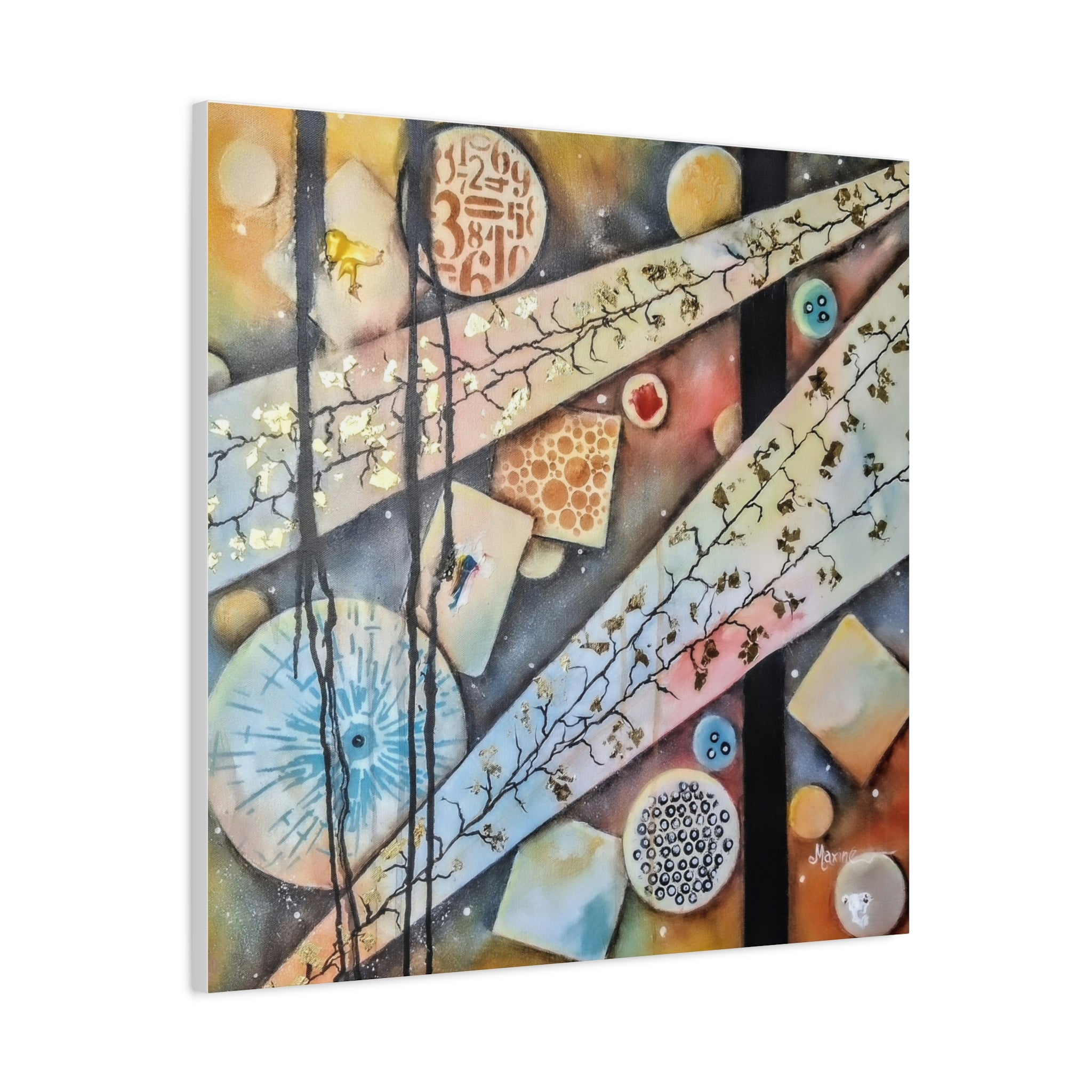 GOLDEN CARTOGRAPHY OF THE UNSEEN - Abstract Botanical Geometry Canvas Print – Modern Stretched Wall Art