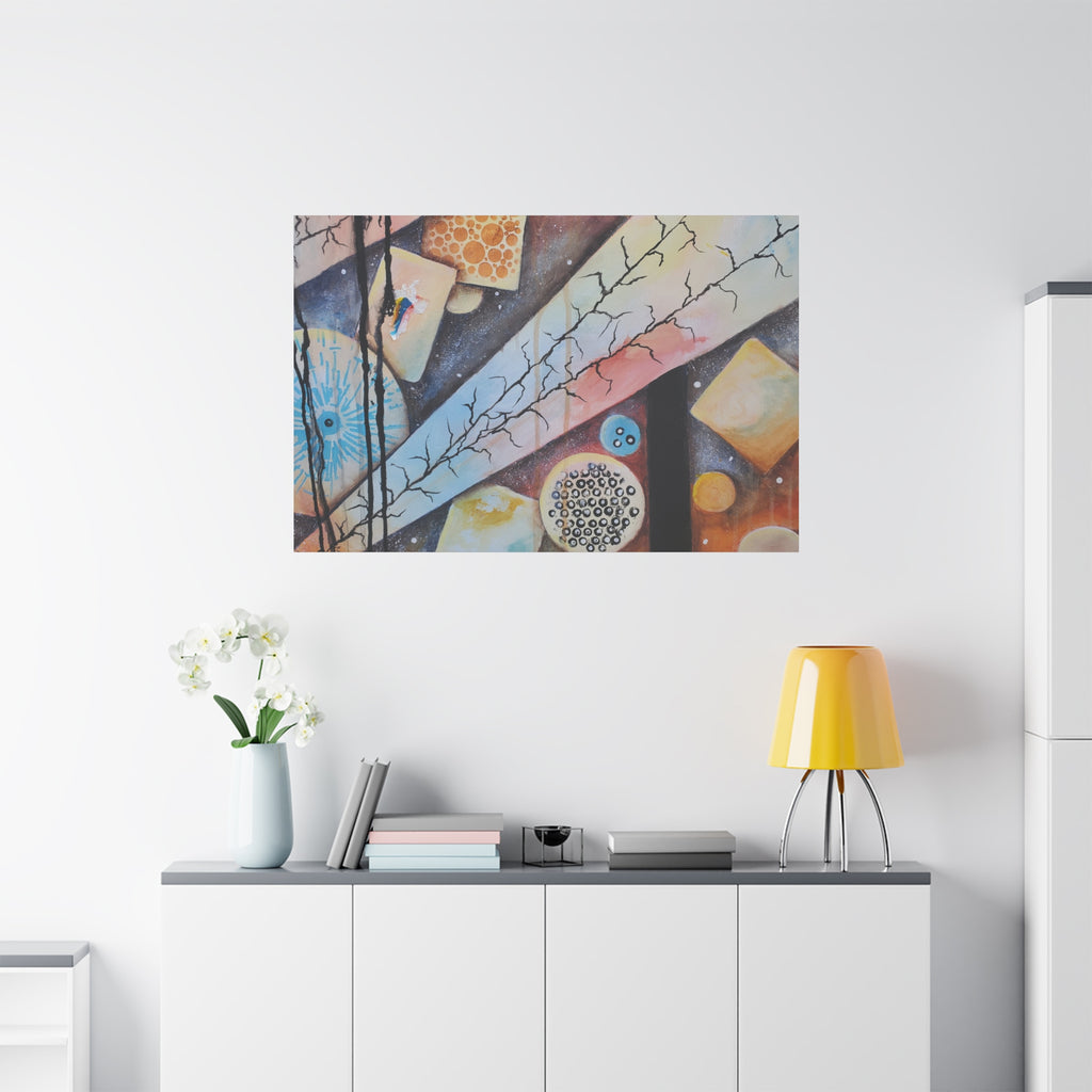 GOLDEN CARTOGRAPHY - DRIFT OF THE BLUE REALM - Abstract Geometric Canvas Art - Pastel Galaxy Stretched Matte Print