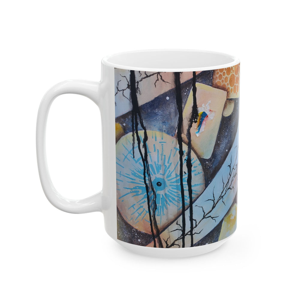 GOLDEN CARTOGRAPHY II- DRIFT OF THE BLUE REALM - Abstract Nature Ceramic Mug (11oz/15oz)
