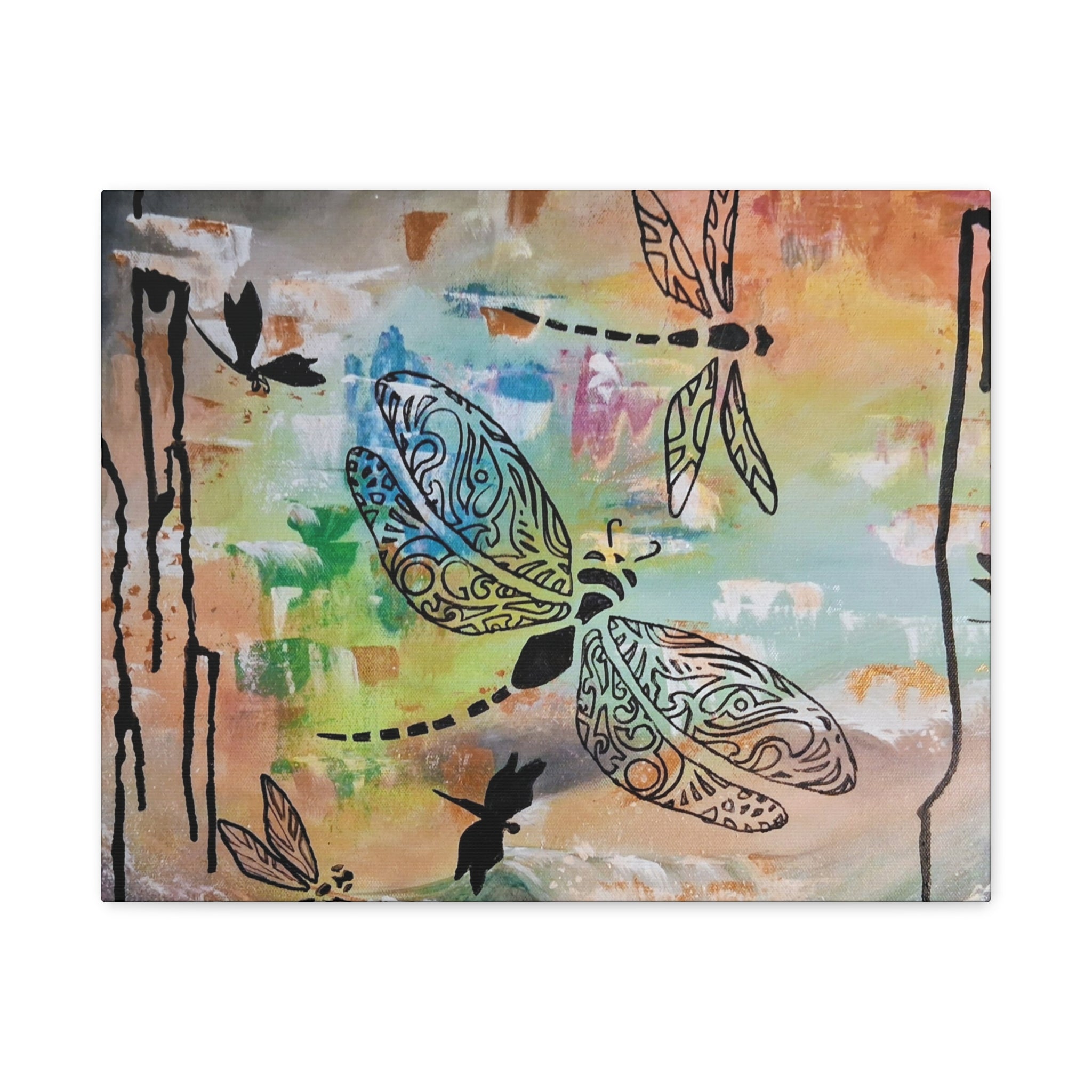 Dragonfly Wall Art Canvas — Colorful Boho Stretched Canvas Print
