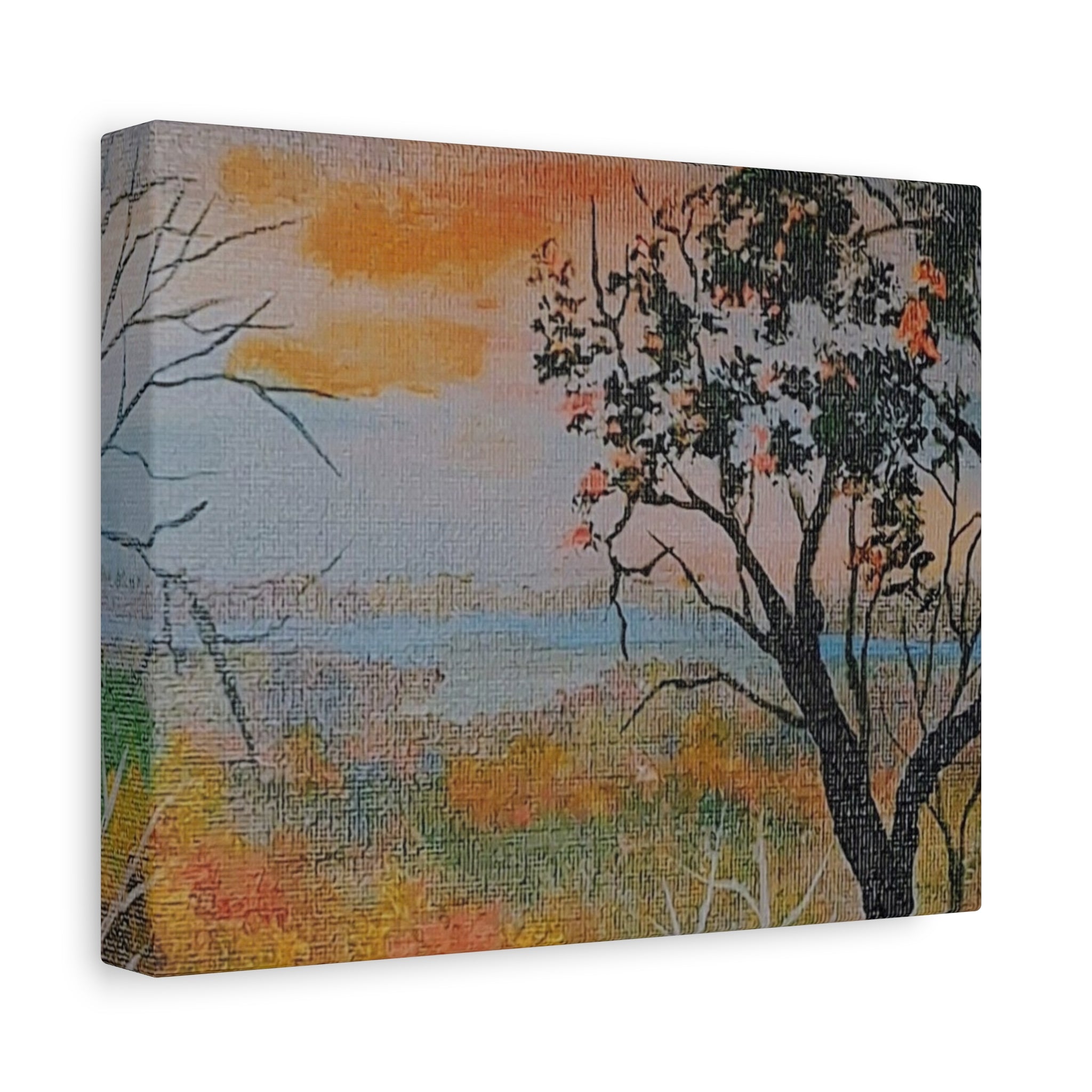 EVENING NEAR THE HUDSON RIVER - Sunset Landscape Canvas Print — Seaside Tree Matte Stretched Wall Art