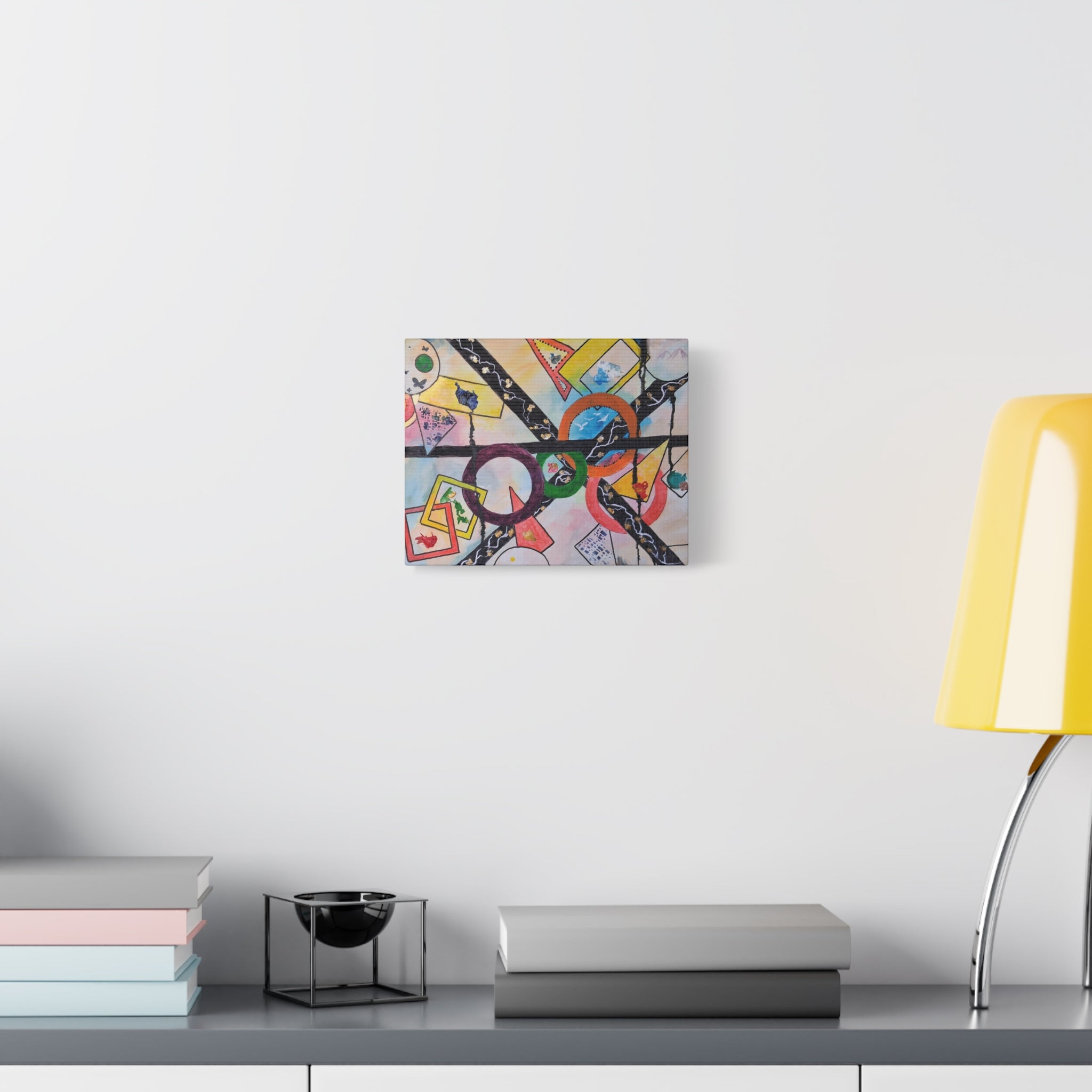 SERCHING FOR GREATNESS - Abstract Geometric Canvas Print — Colorful Rings & Cards Matte Stretched Wall Art
