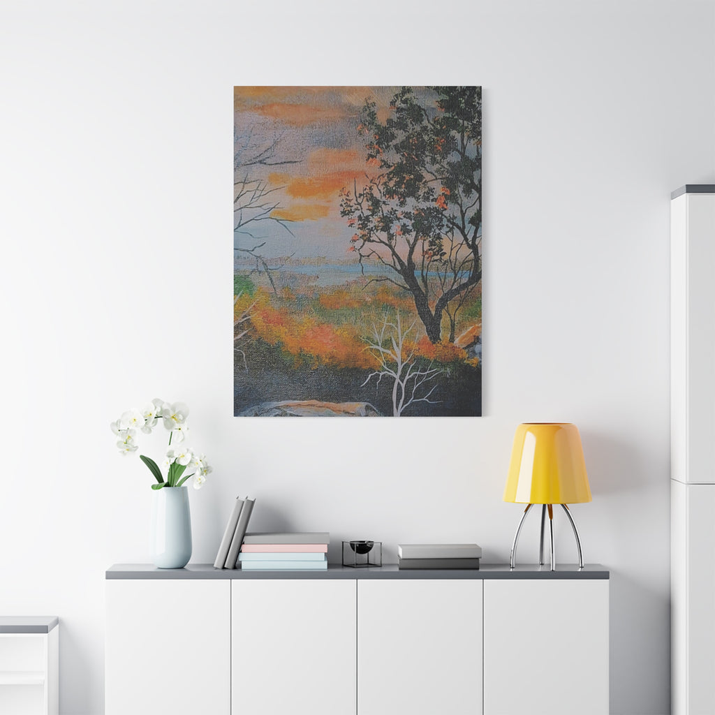 EVENING NEAR THE HUDSON RIVER - Sunset Landscape Canvas Print — Seaside Tree Matte Stretched Wall Art