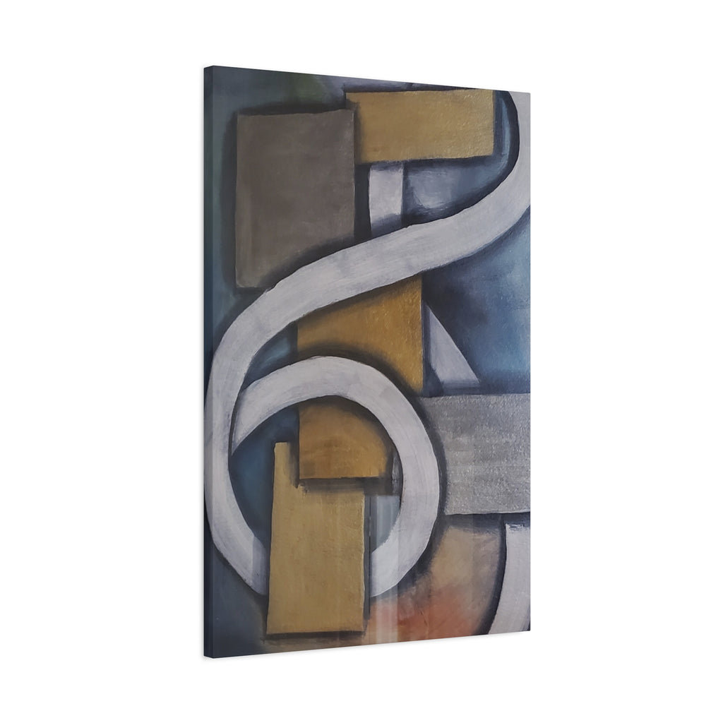 METALIC BLOCKS - Abstract Geometric Matte Canvas Print — Modern Blue & Gold Wall Art