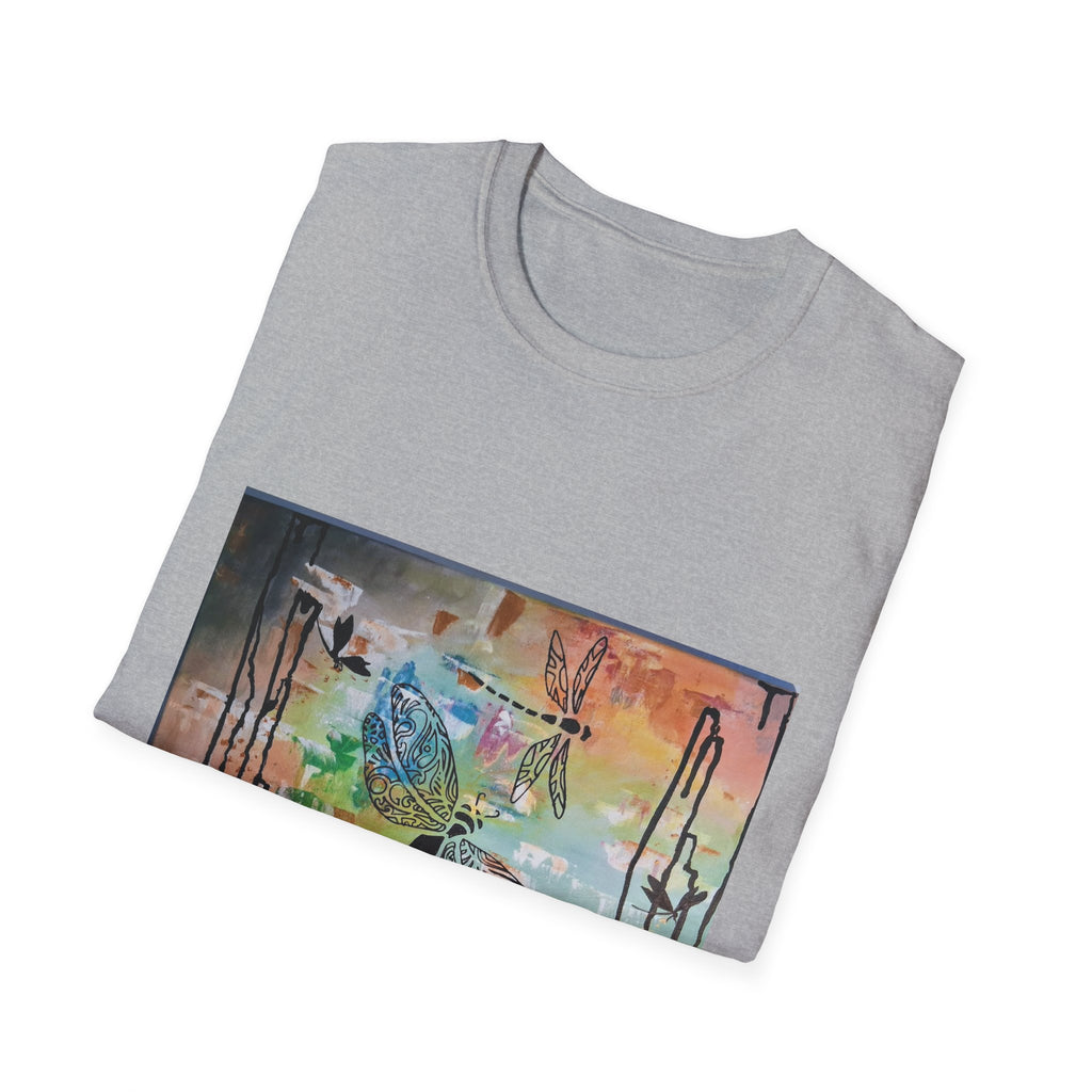 GUARDIANS OF THE LAND - Dragonfly Abstract Art T-Shirt — Colorful Surreal Nature Graphic Tee